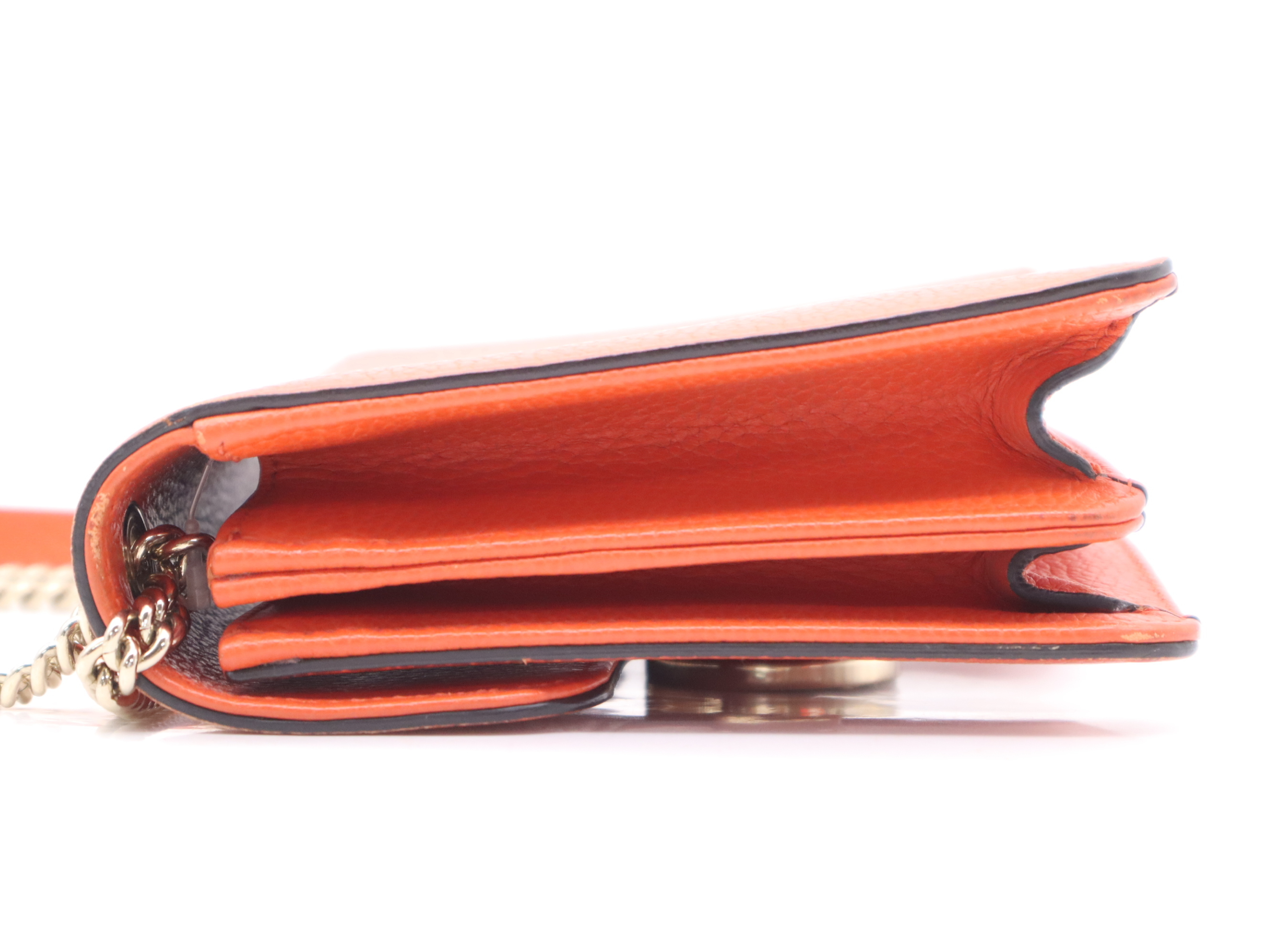 510304 Leather Interlocking Chain Orange Gold Hardware Shoulder Bag — view 3