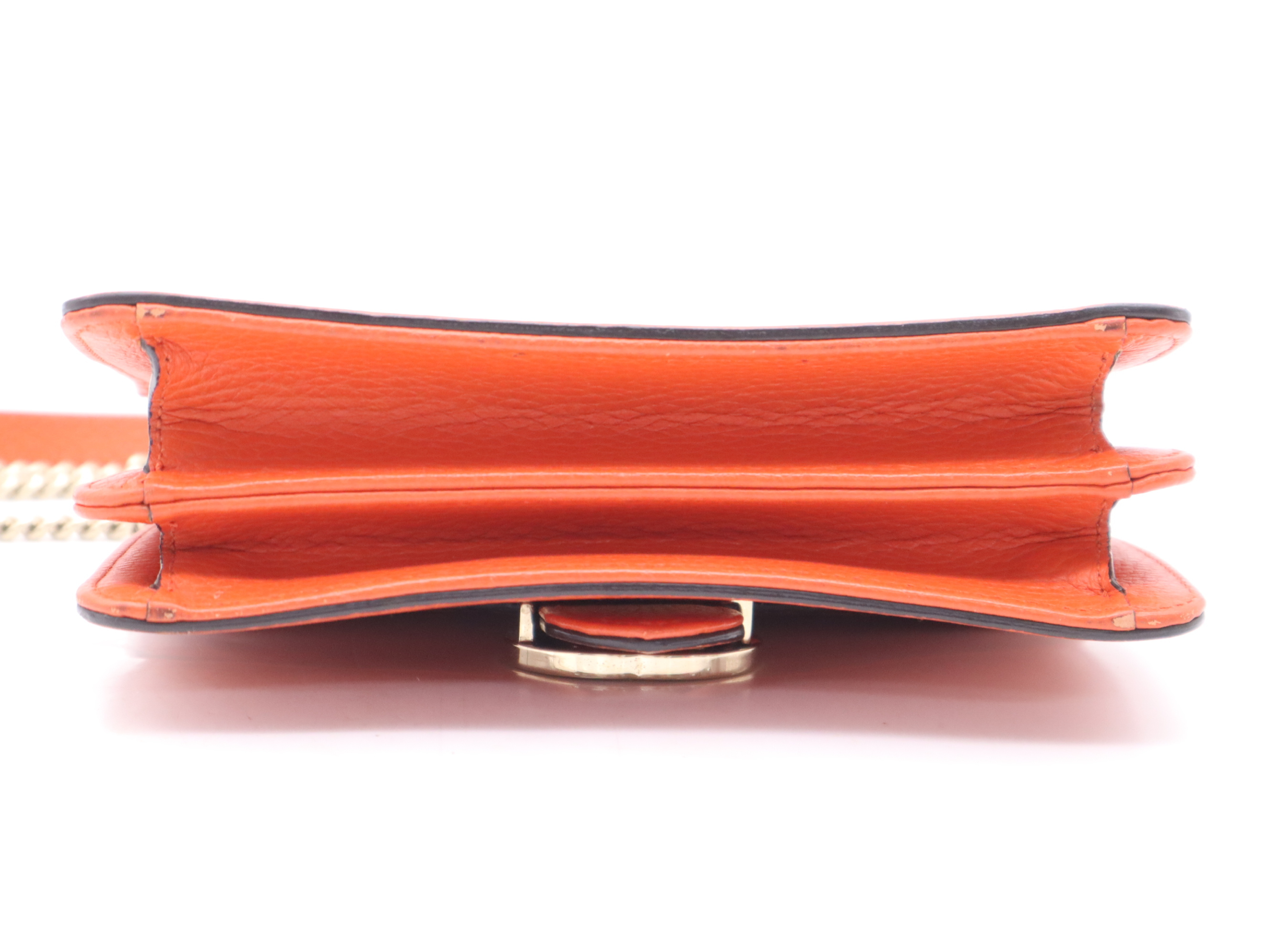 510304 Leather Interlocking Chain Orange Gold Hardware Shoulder Bag — view 4