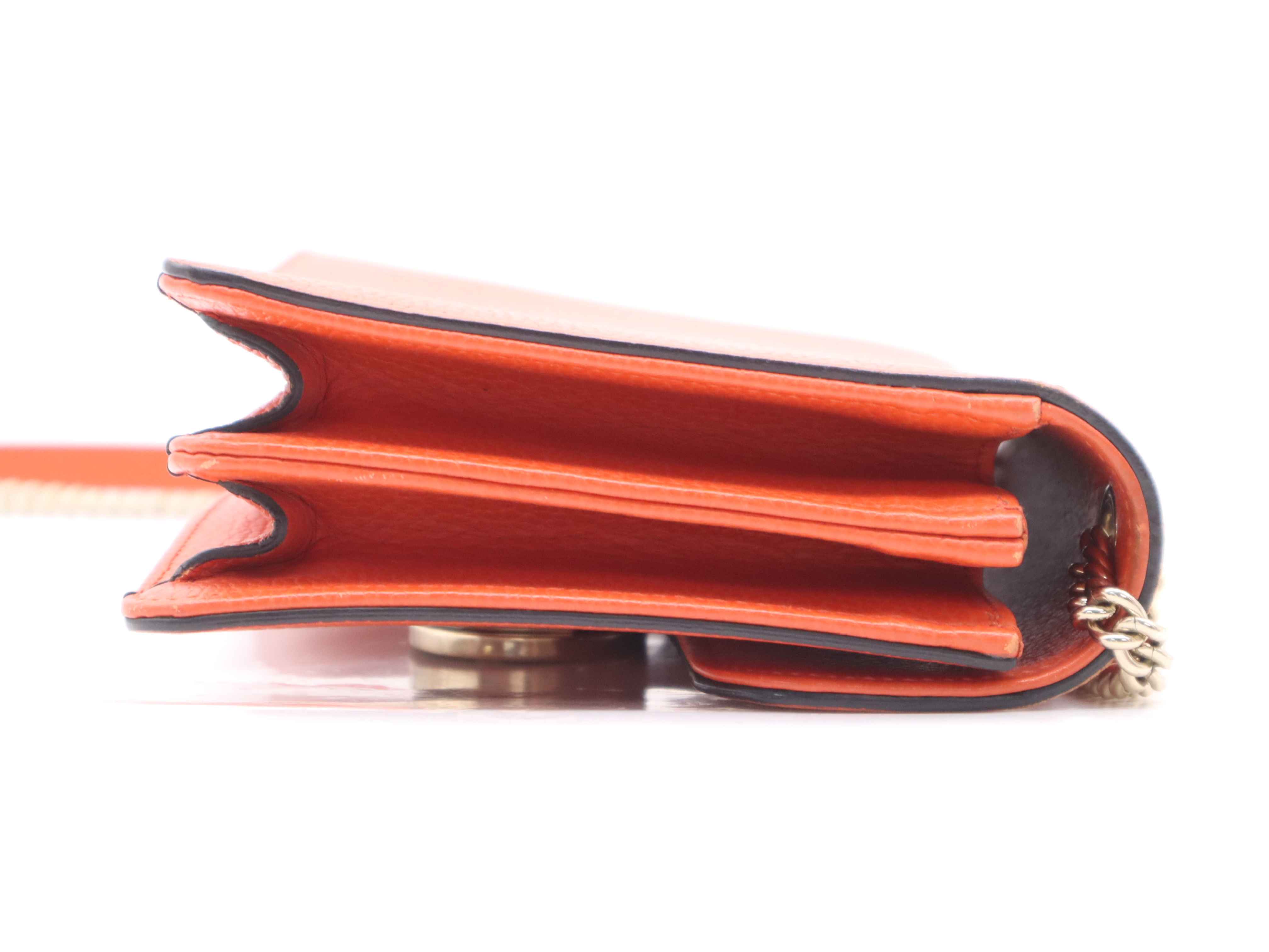 510304 Leather Interlocking Chain Orange Gold Hardware Shoulder Bag — view 5
