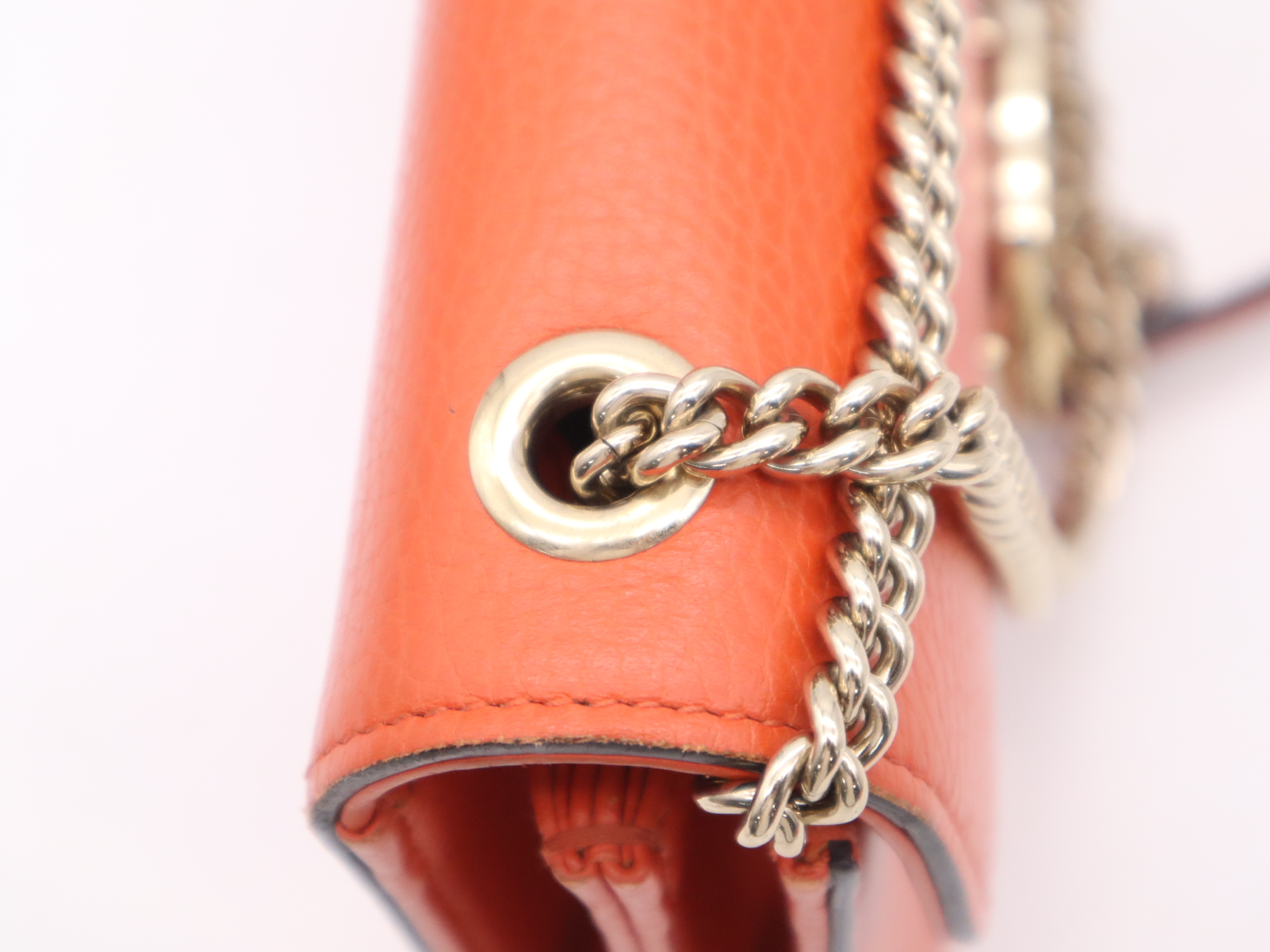 510304 Leather Interlocking Chain Orange Gold Hardware Shoulder Bag — view 7