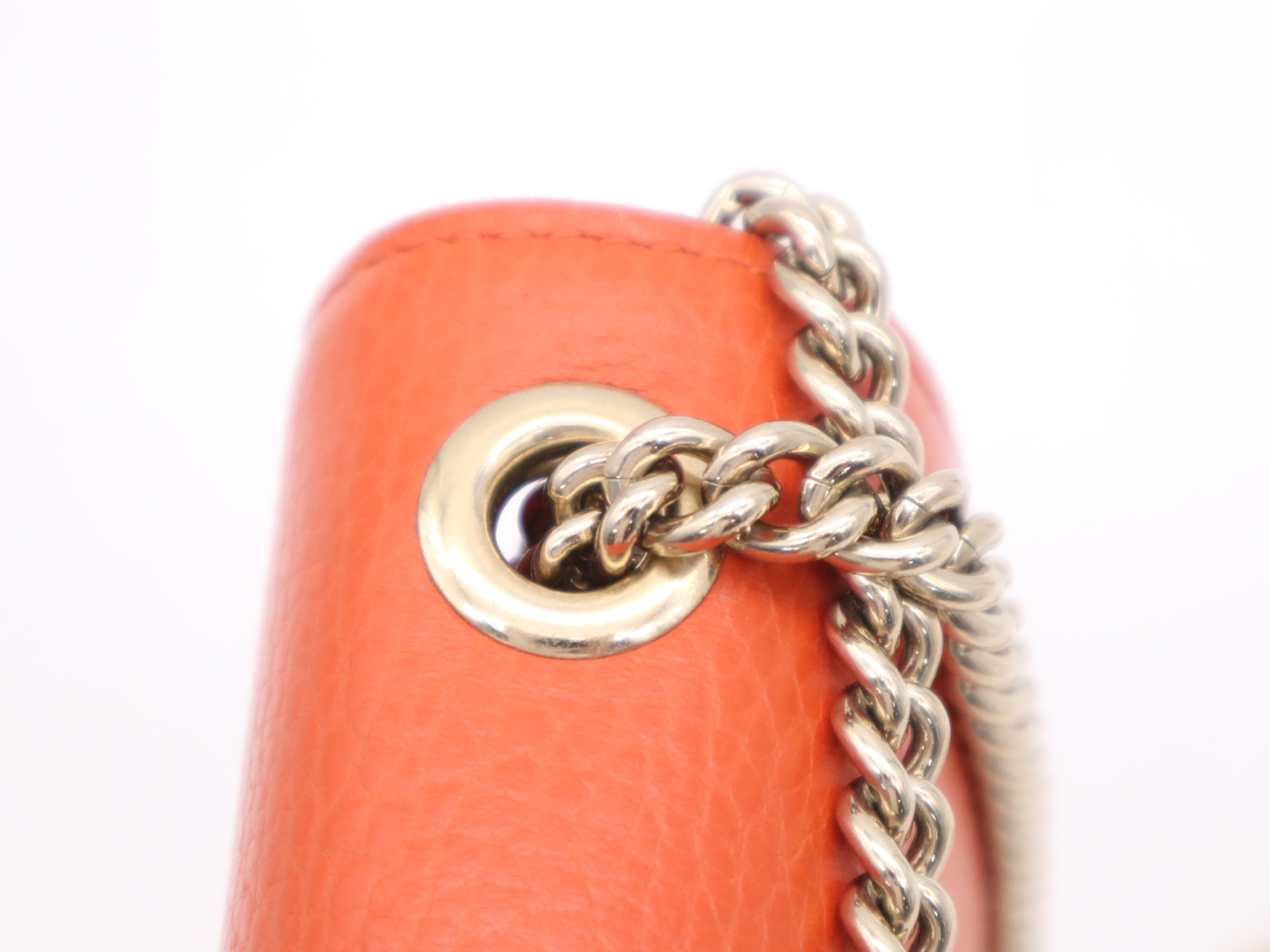 510304 Leather Interlocking Chain Orange Gold Hardware Shoulder Bag — view 8