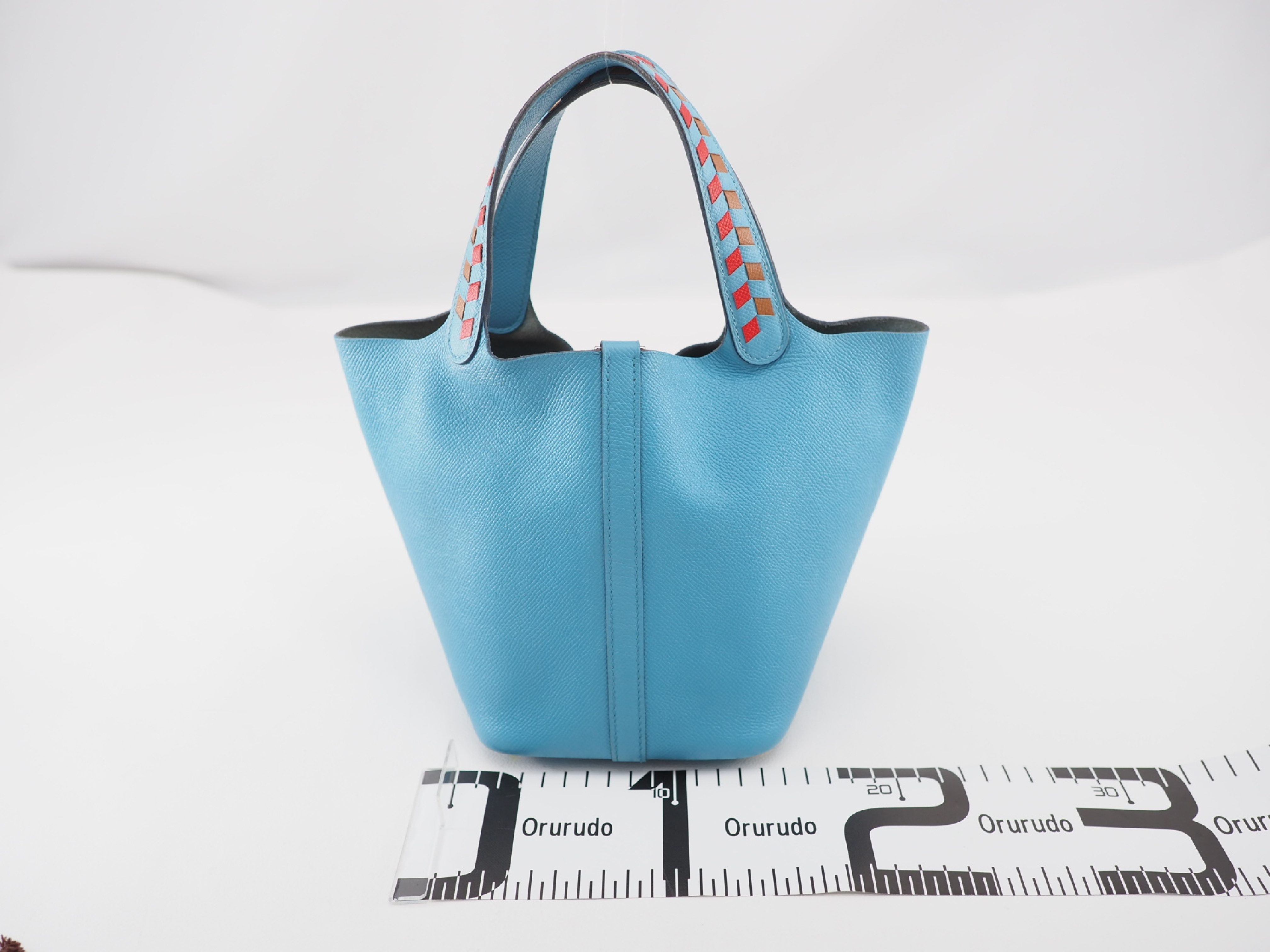 2019 Picotin Lock PM Tressage Epsom Leather Handbag (Blue Nord x Rouge Coeur x Gold) — view 2
