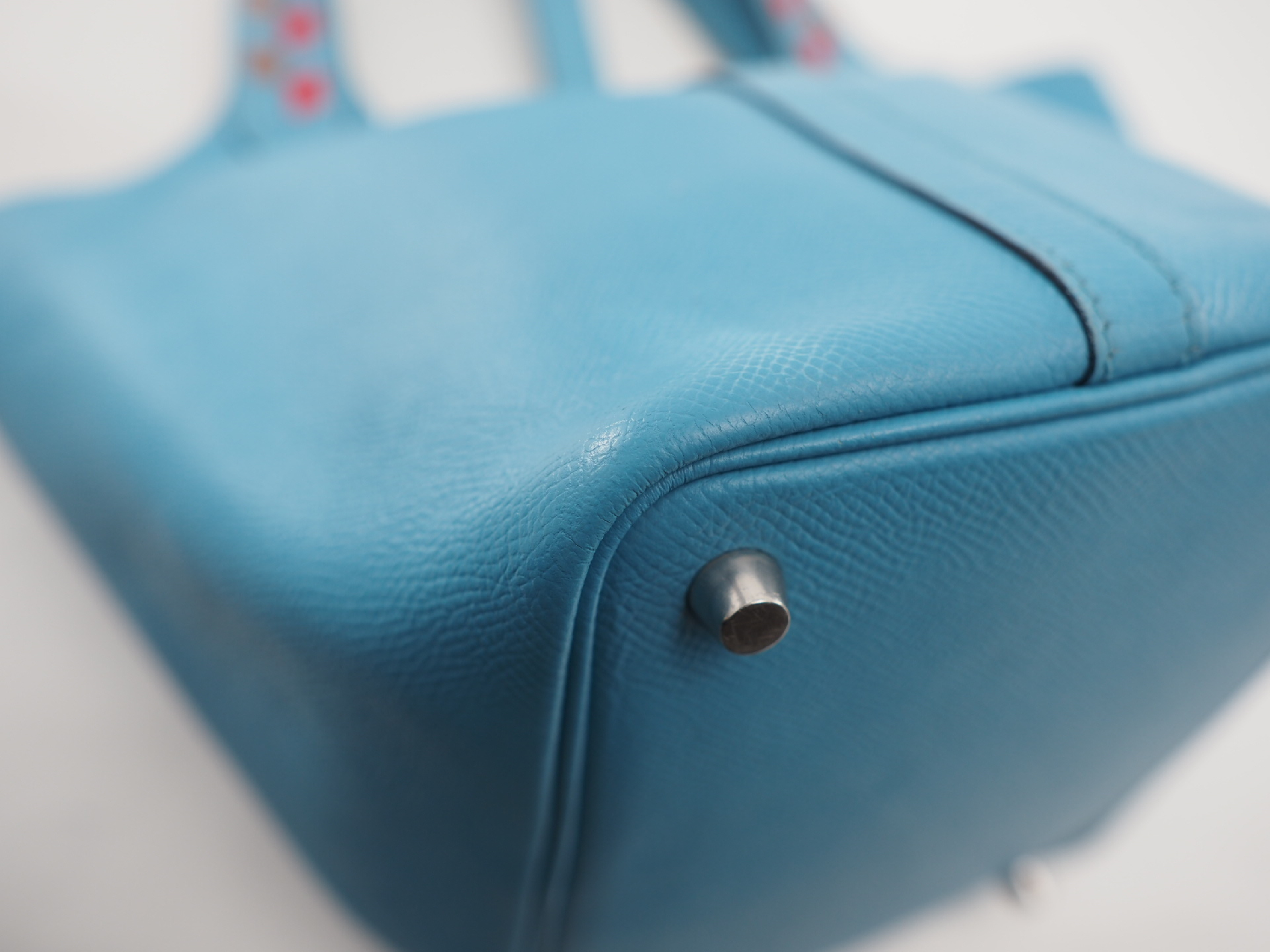 2019 Picotin Lock PM Tressage Epsom Leather Handbag (Blue Nord x Rouge Coeur x Gold) — view 4