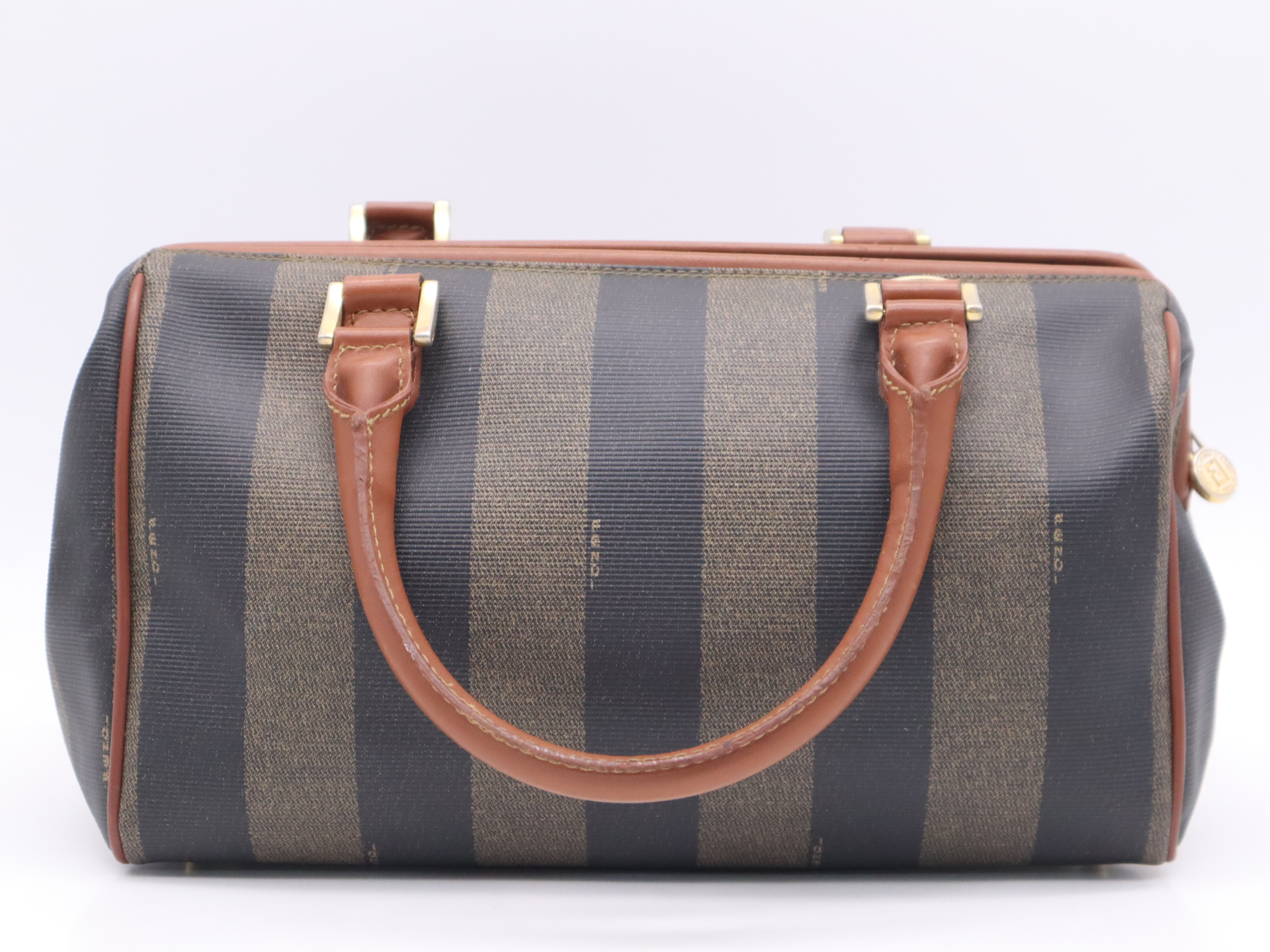 PVC Mini Boston Bag, Brown, Gold Hardware, Boston Bag — view 2