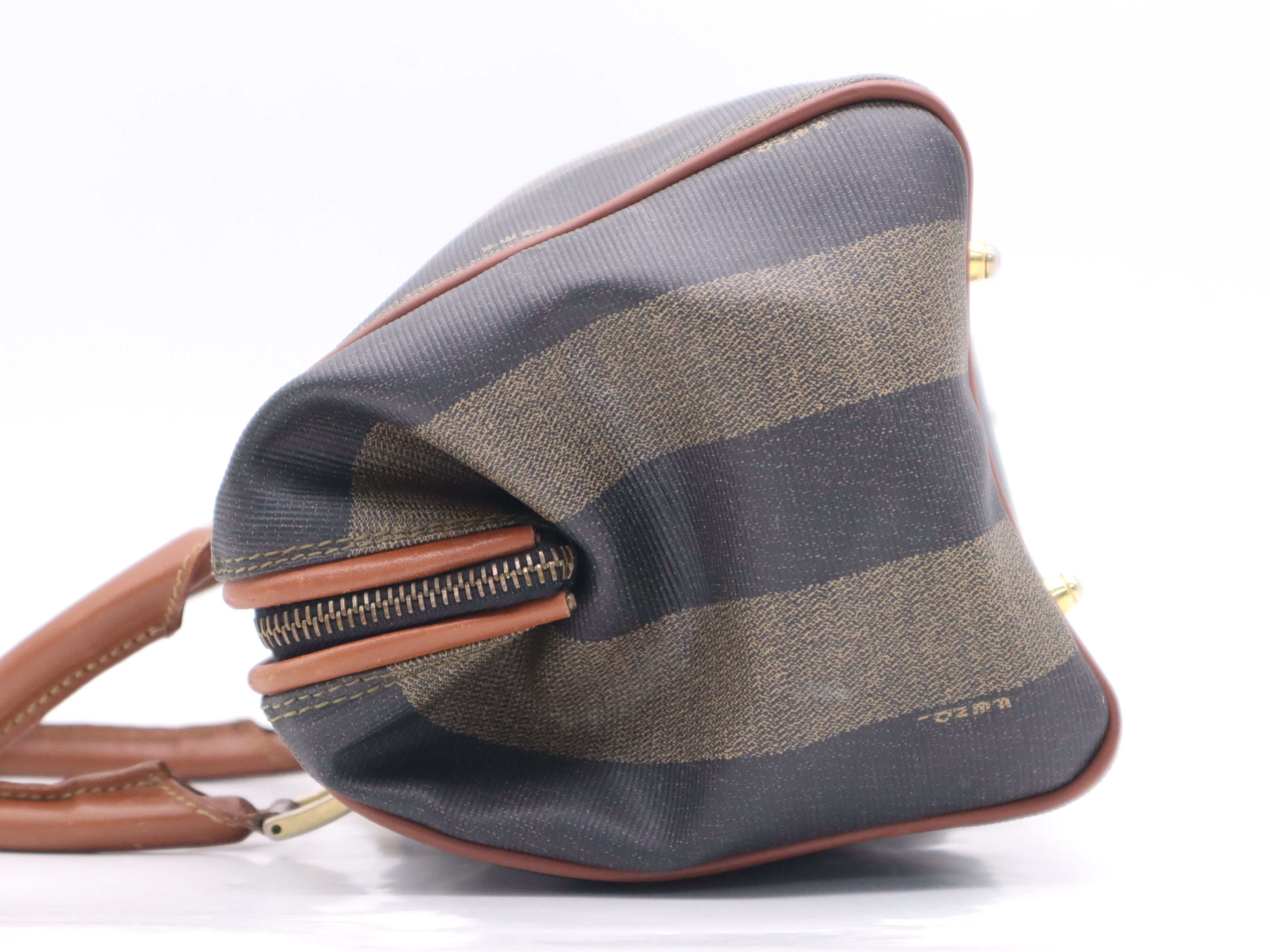 PVC Mini Boston Bag, Brown, Gold Hardware, Boston Bag — view 3