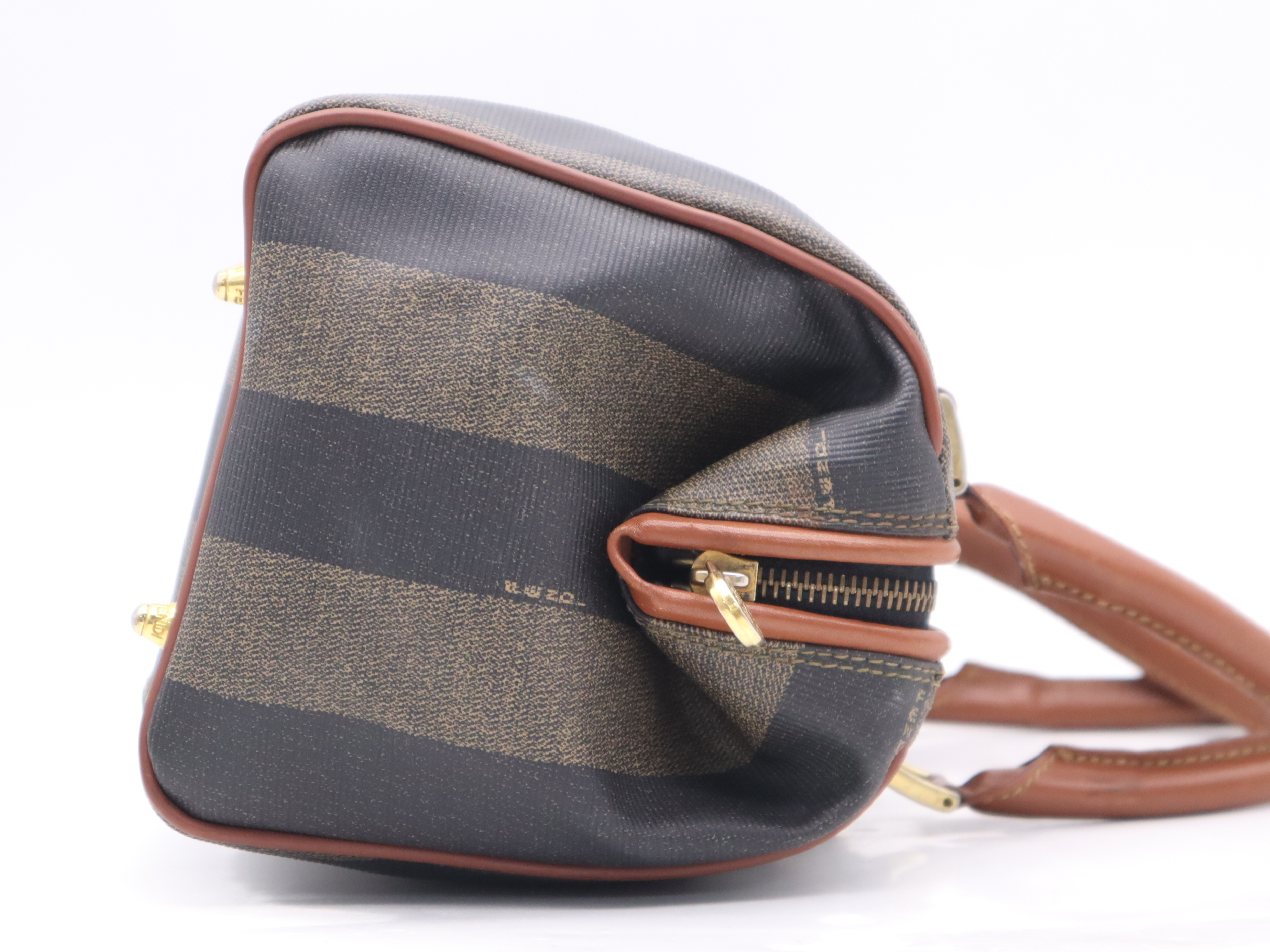 PVC Mini Boston Bag, Brown, Gold Hardware, Boston Bag — view 5