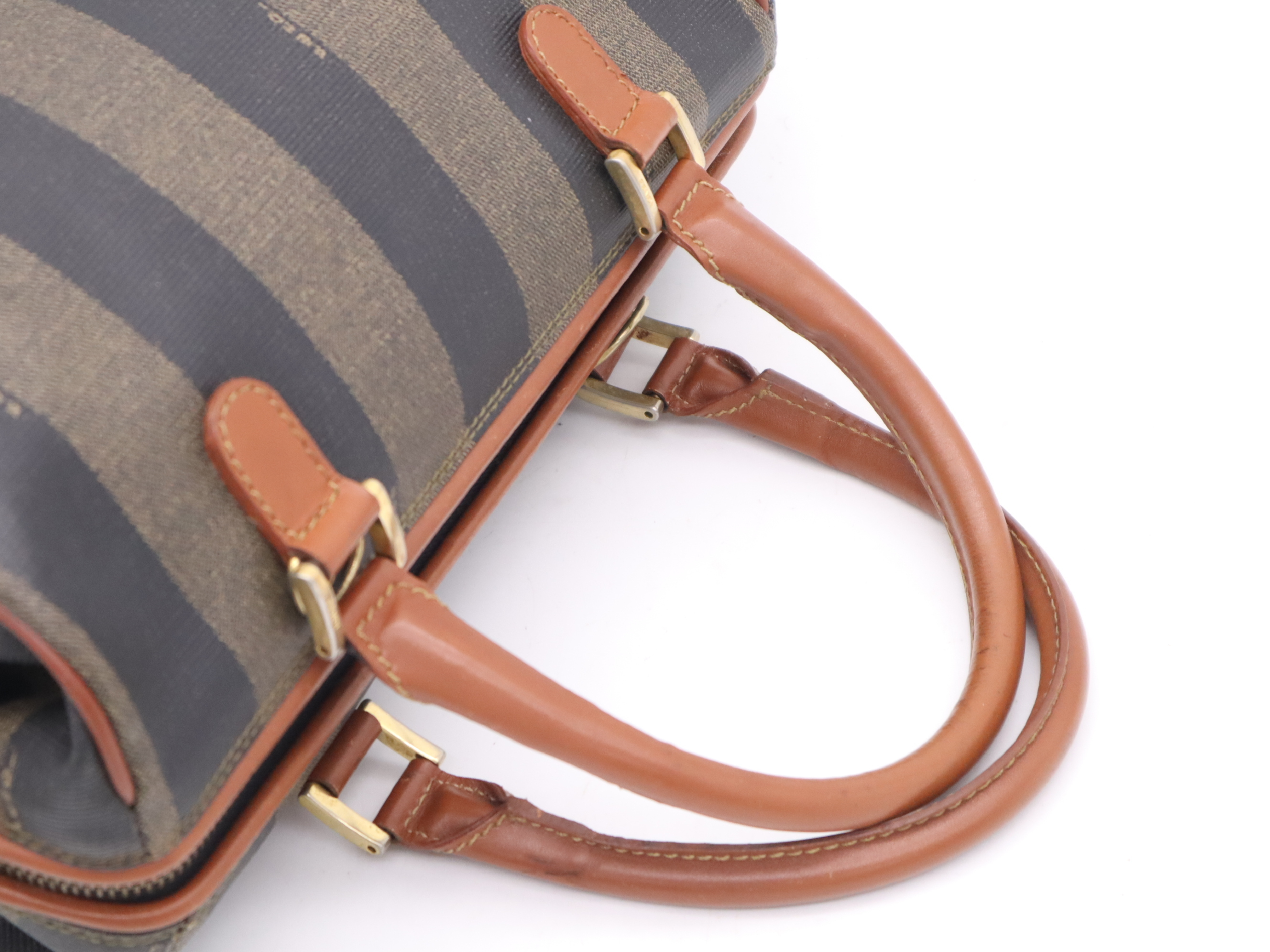 PVC Mini Boston Bag, Brown, Gold Hardware, Boston Bag — view 6