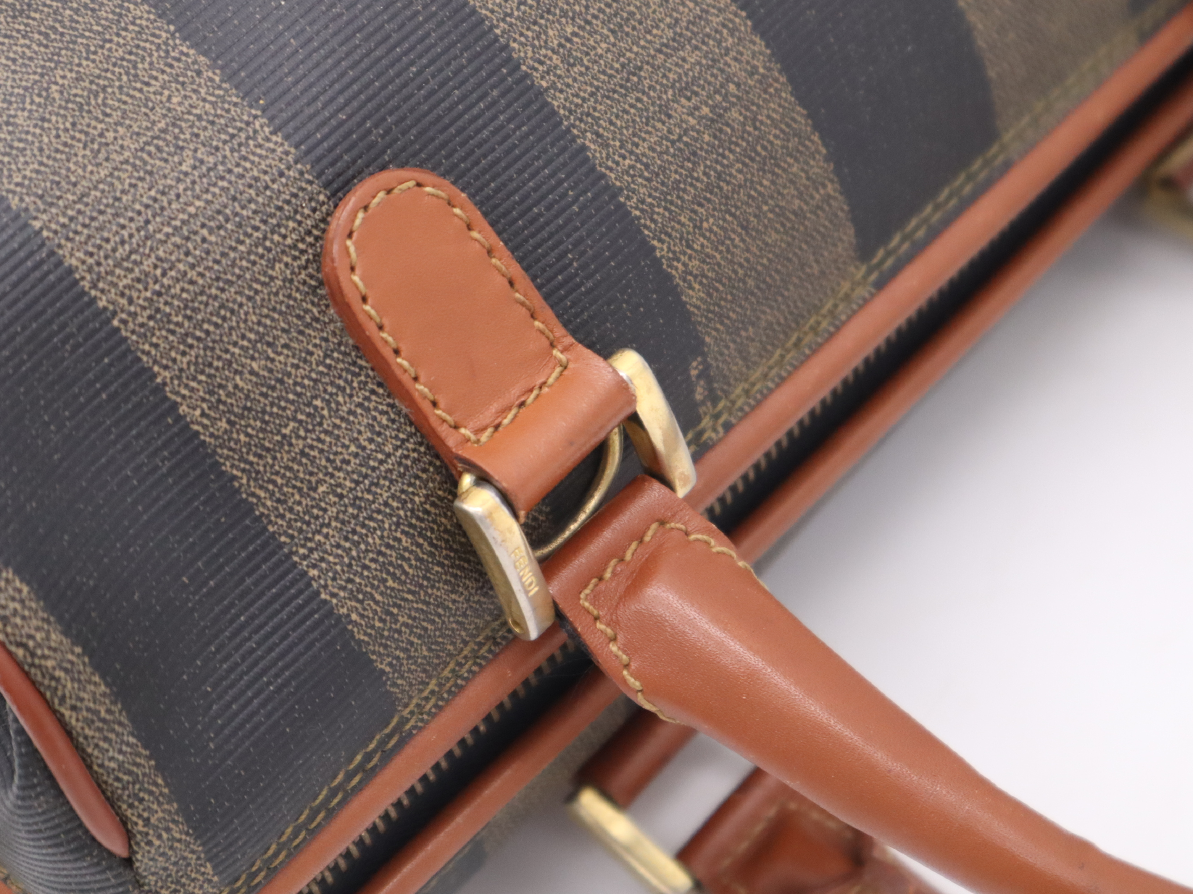 PVC Mini Boston Bag, Brown, Gold Hardware, Boston Bag — view 7