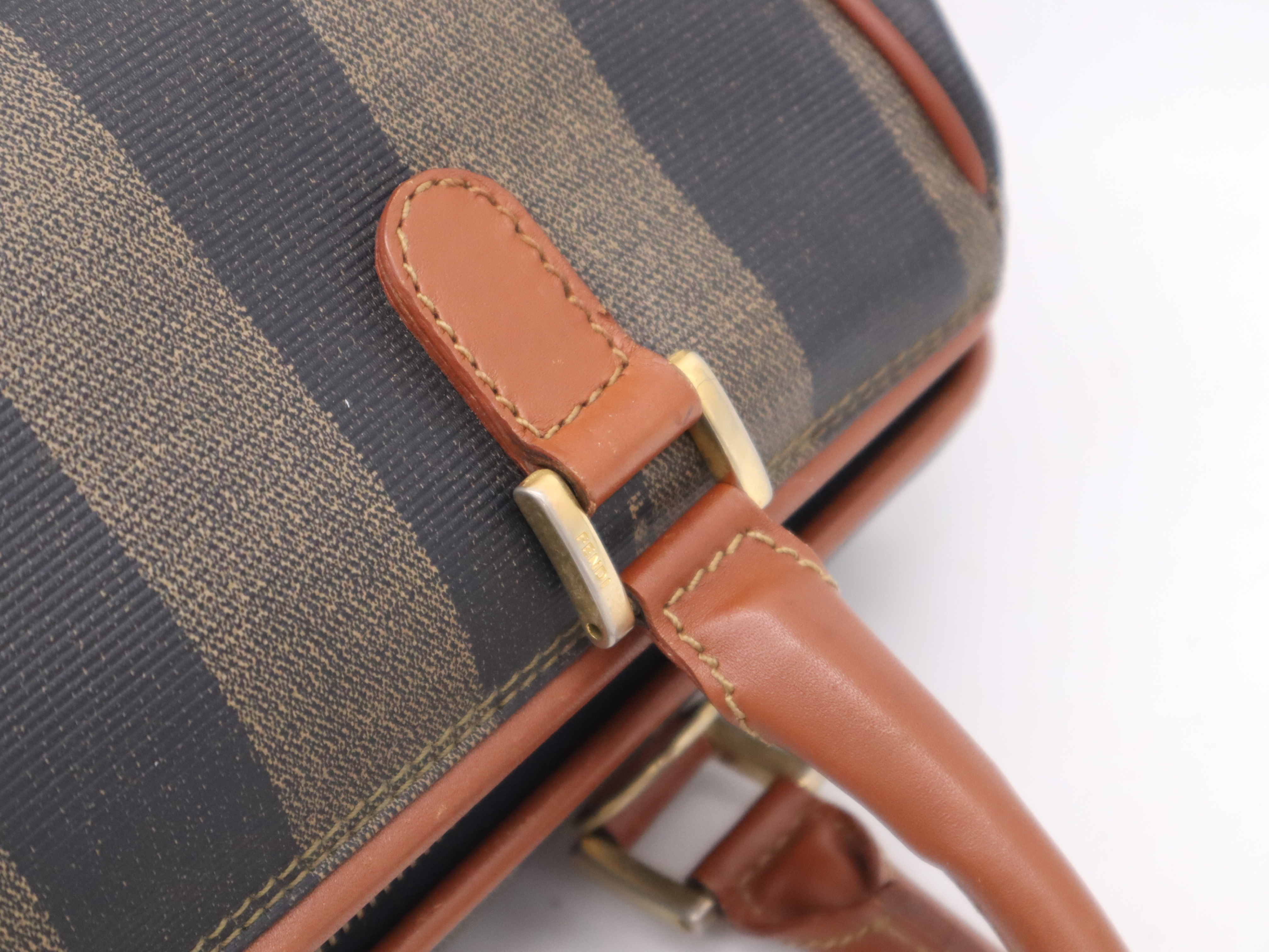 PVC Mini Boston Bag, Brown, Gold Hardware, Boston Bag — view 8