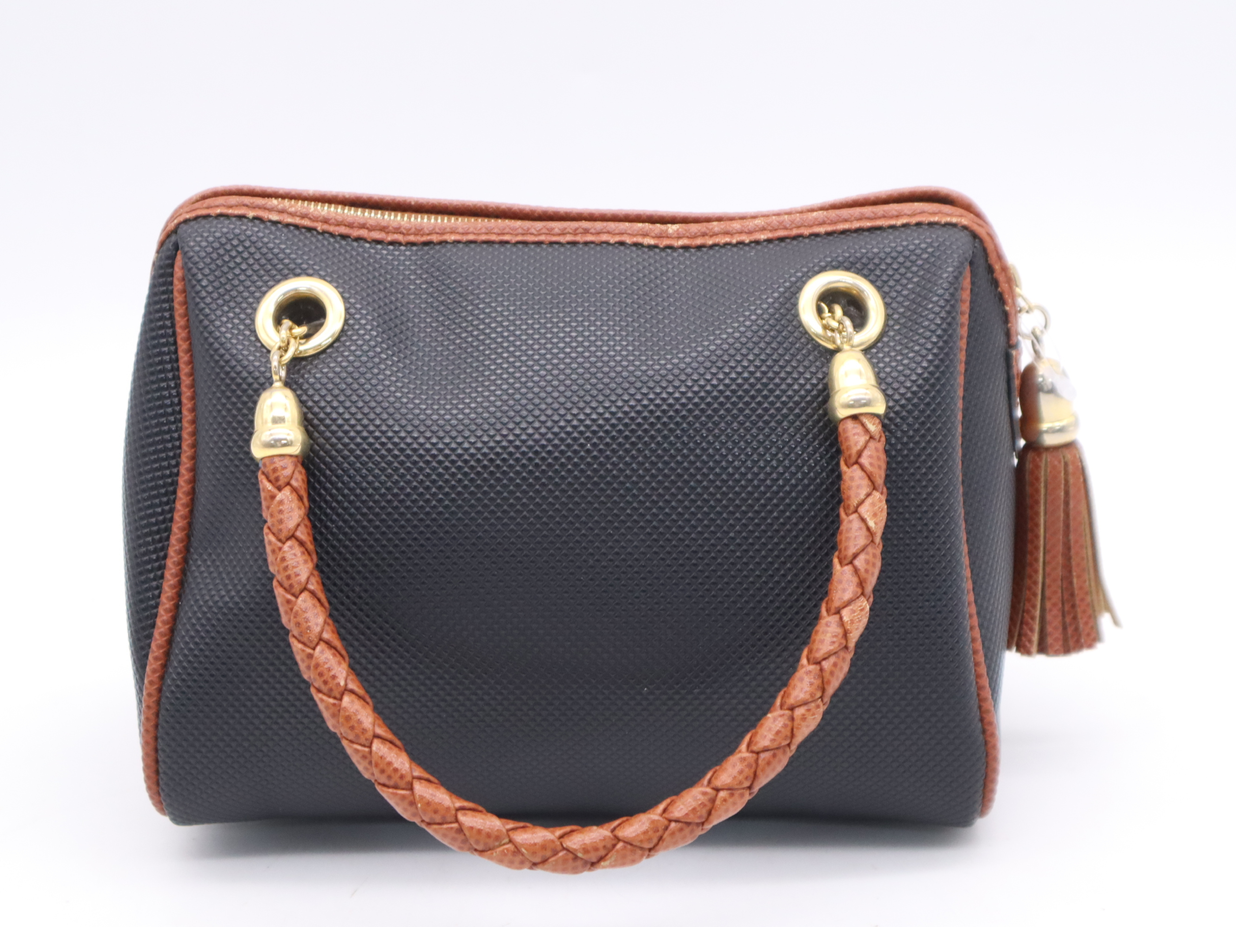 PVC Mini Handbag, Black/Brown with Gold Hardware — view 2