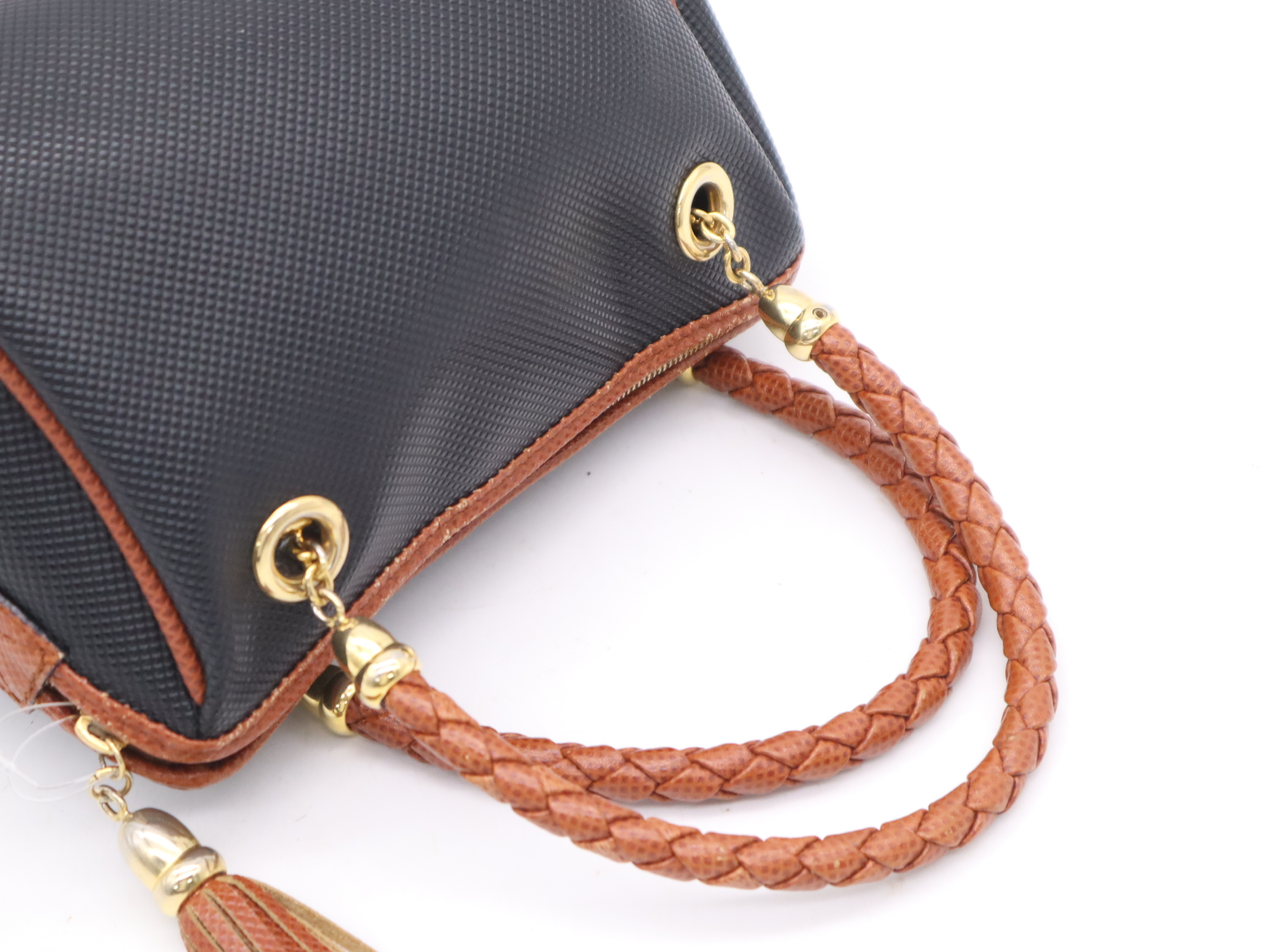 PVC Mini Handbag, Black/Brown with Gold Hardware — view 6
