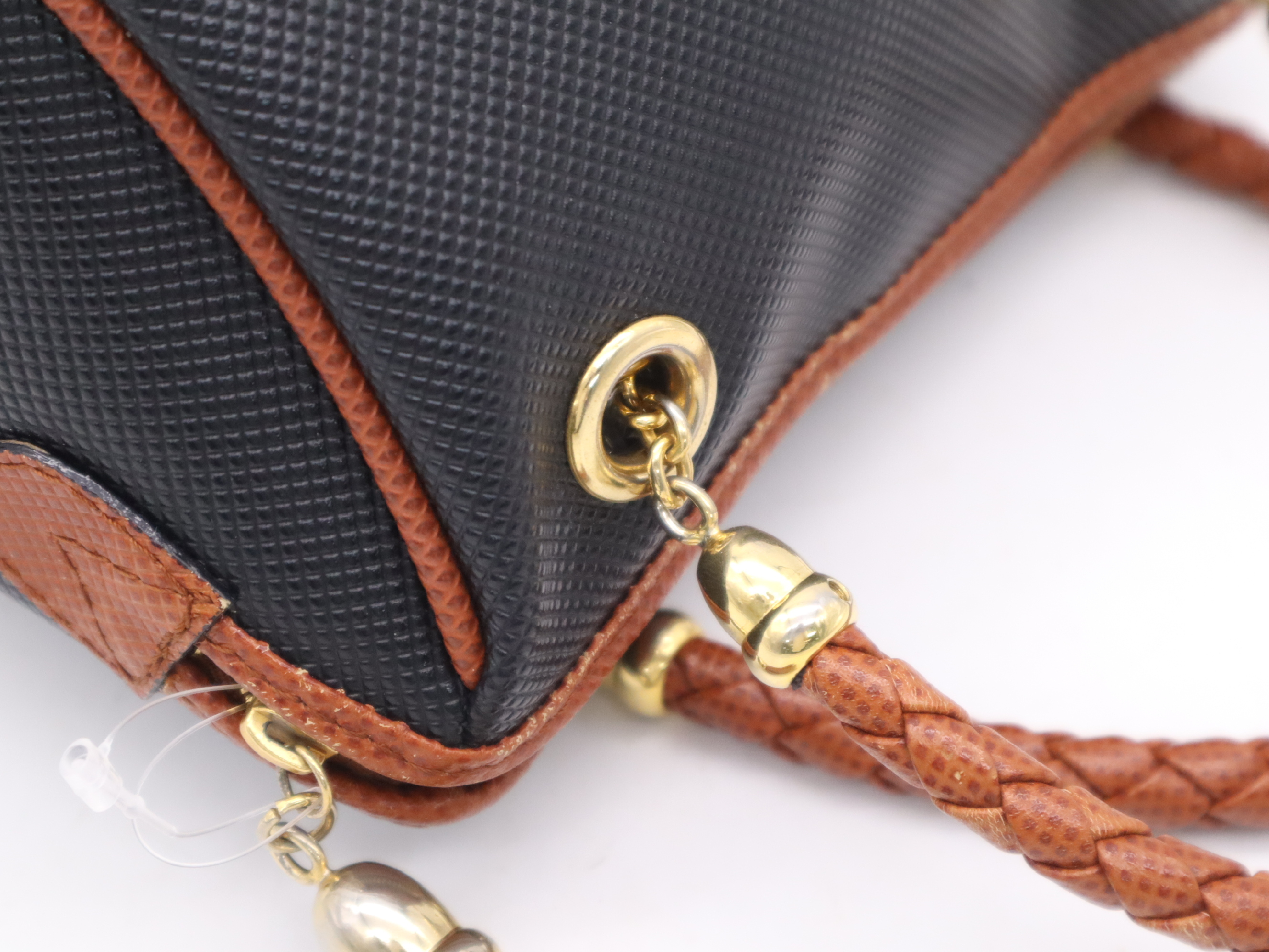 PVC Mini Handbag, Black/Brown with Gold Hardware — view 7
