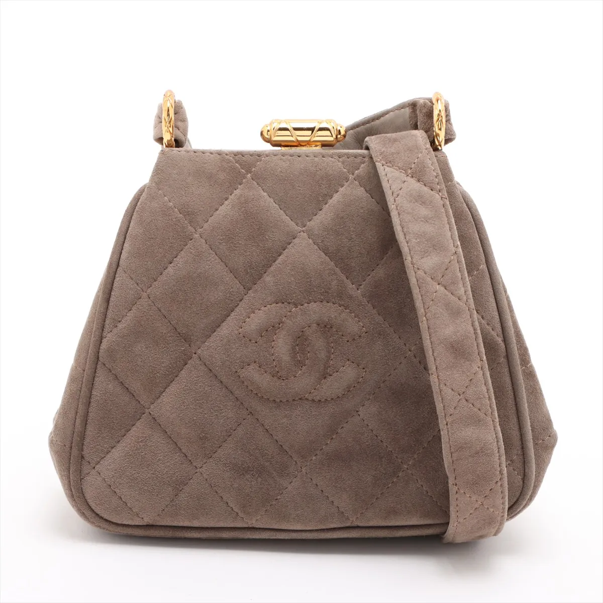 Matelasse suede shoulder bag brown gold hardware