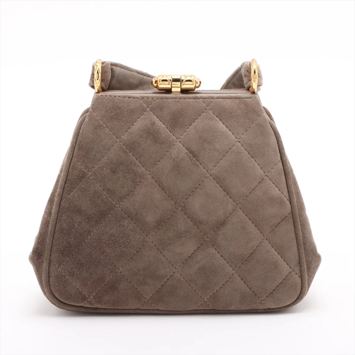 Matelasse suede shoulder bag brown gold hardware — view 2