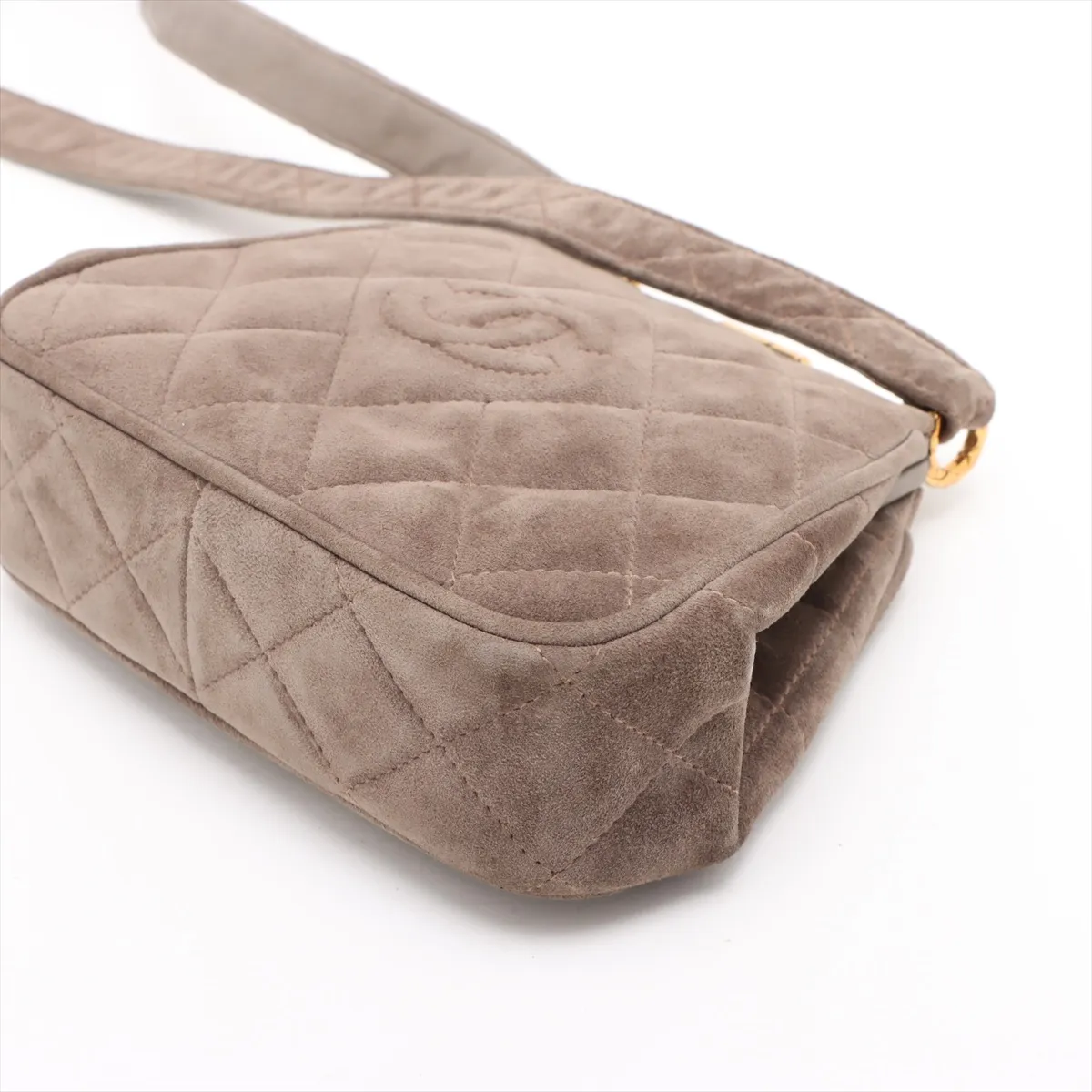Matelasse suede shoulder bag brown gold hardware — view 3