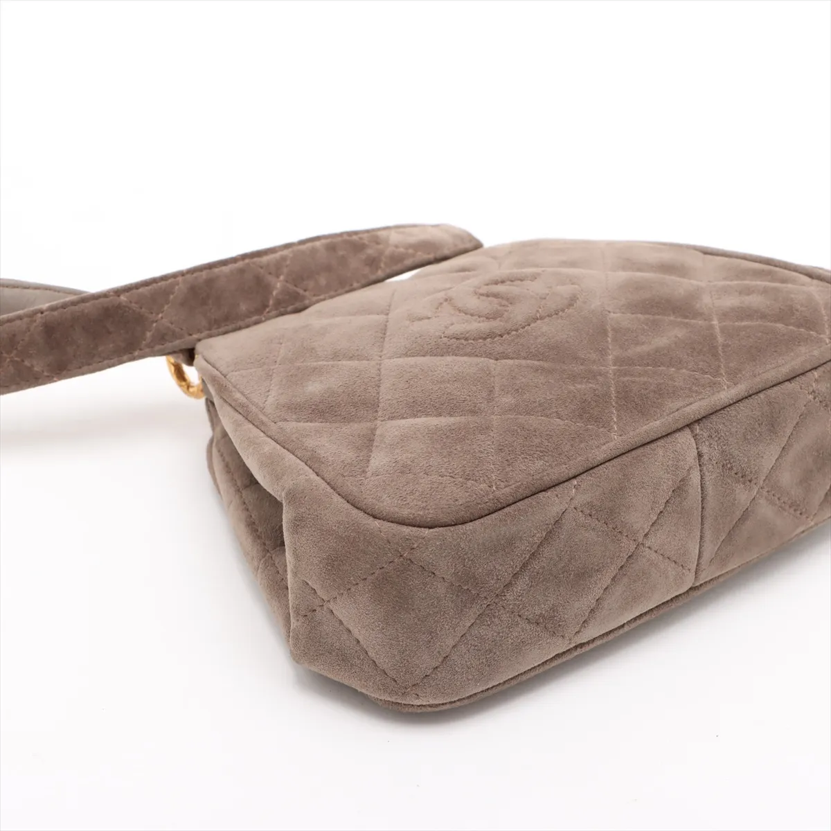 Matelasse suede shoulder bag brown gold hardware — view 4