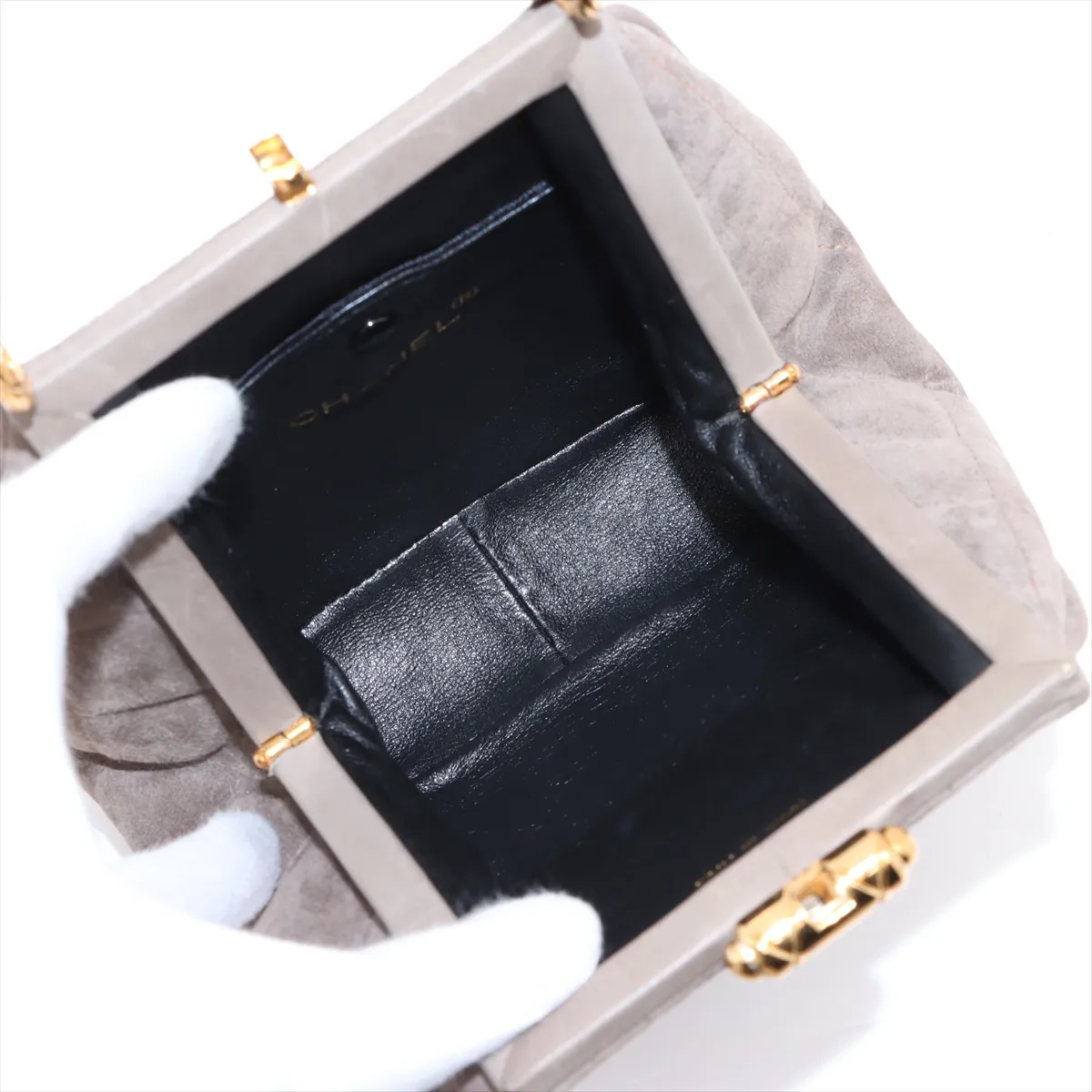 Matelasse suede shoulder bag brown gold hardware — view 6