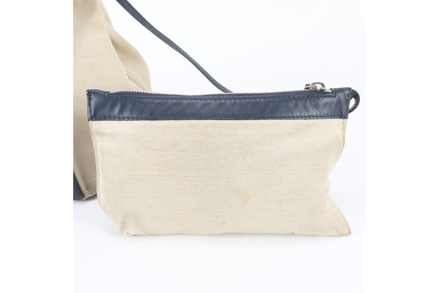 Navy Cabas S Leather Tote Bag with Pouch — view 11