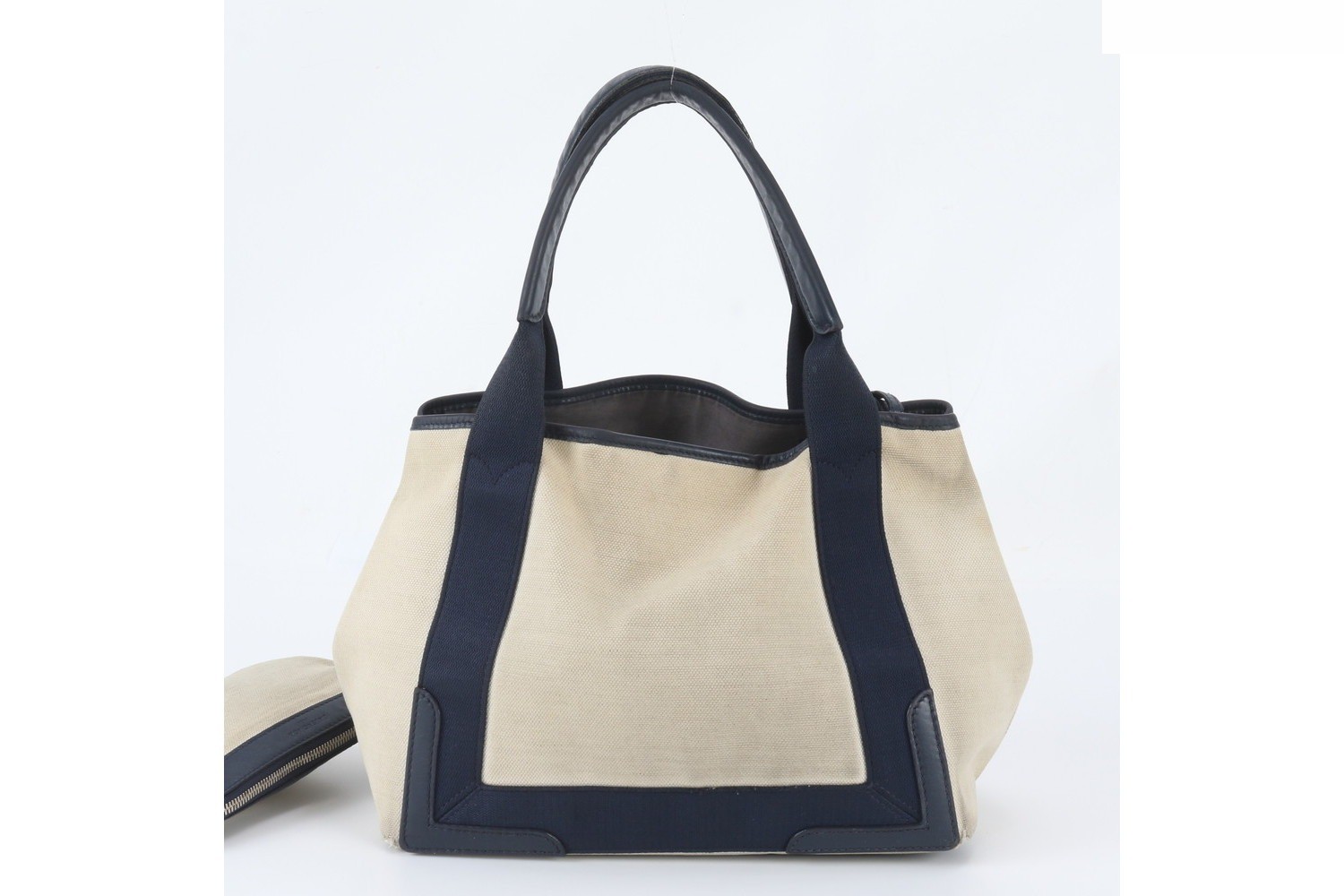 Navy Cabas S Leather Tote Bag with Pouch — view 3