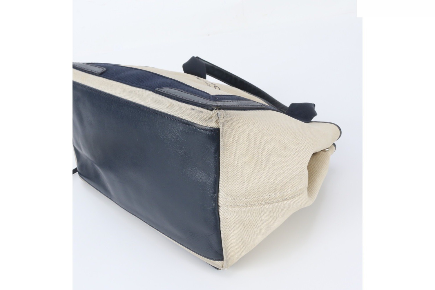 Navy Cabas S Leather Tote Bag with Pouch — view 6