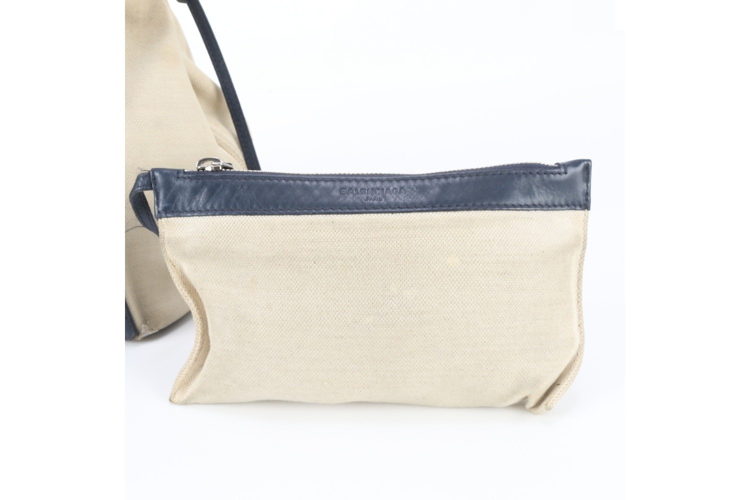 Navy Cabas S Leather Tote Bag with Pouch — view 10