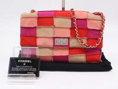 2.55 Patchwork Suede Shoulder Bag, Silver Hardware, Seal, Card, 5806007, with Guarantee Card and Dust Bag.