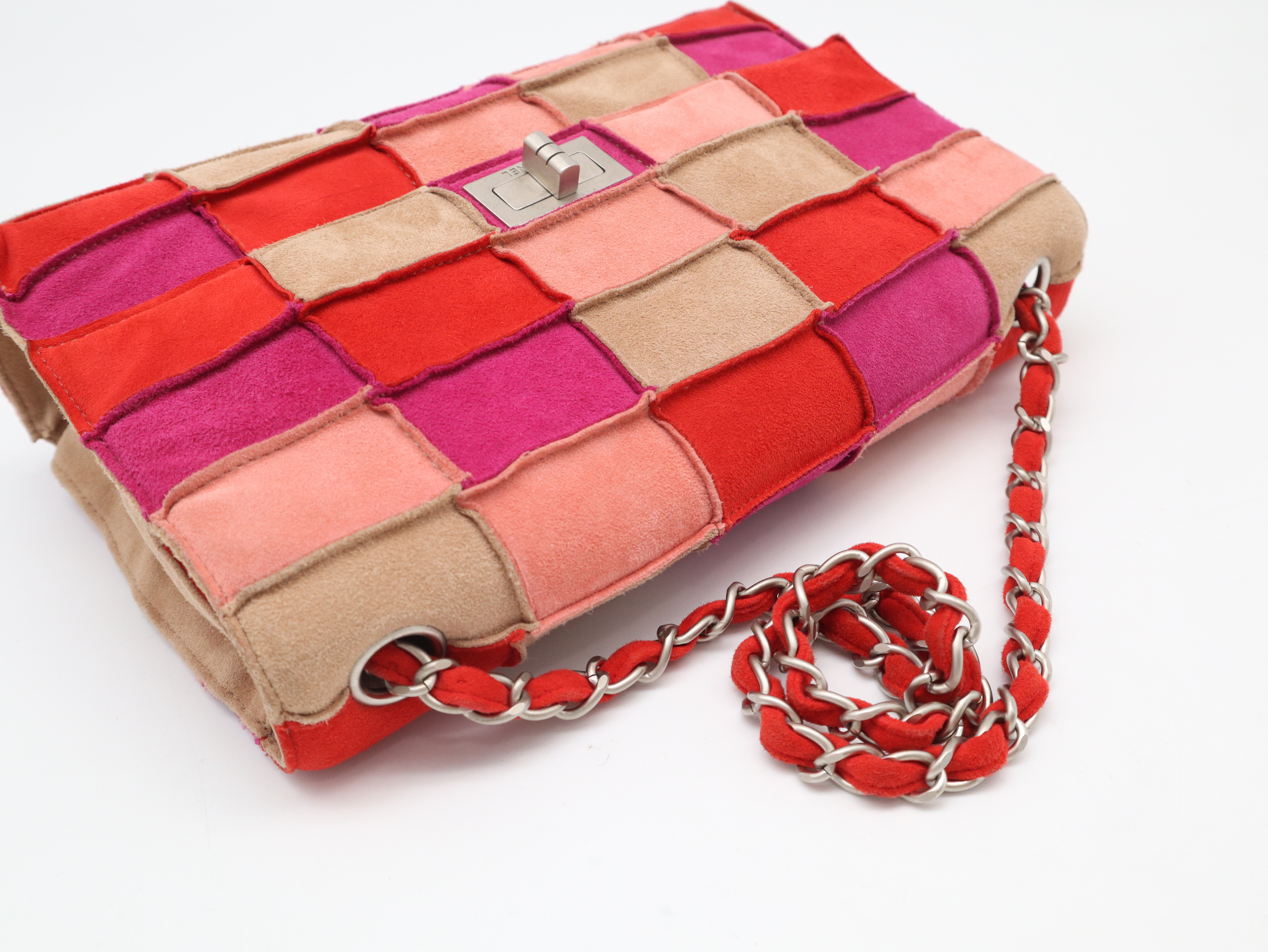 2.55 Patchwork Suede Shoulder Bag, Silver Hardware, Seal, Card, 5806007, with Guarantee Card and Dust Bag. — view 6