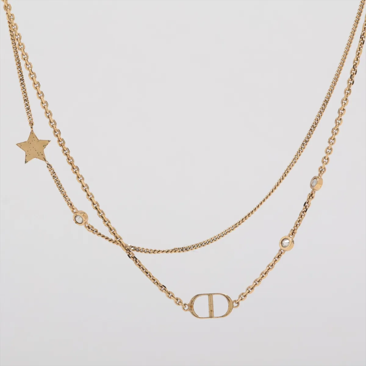 Petit CD necklace, gold plated with rhinestones. Shows wear, tarnishing, — view 2