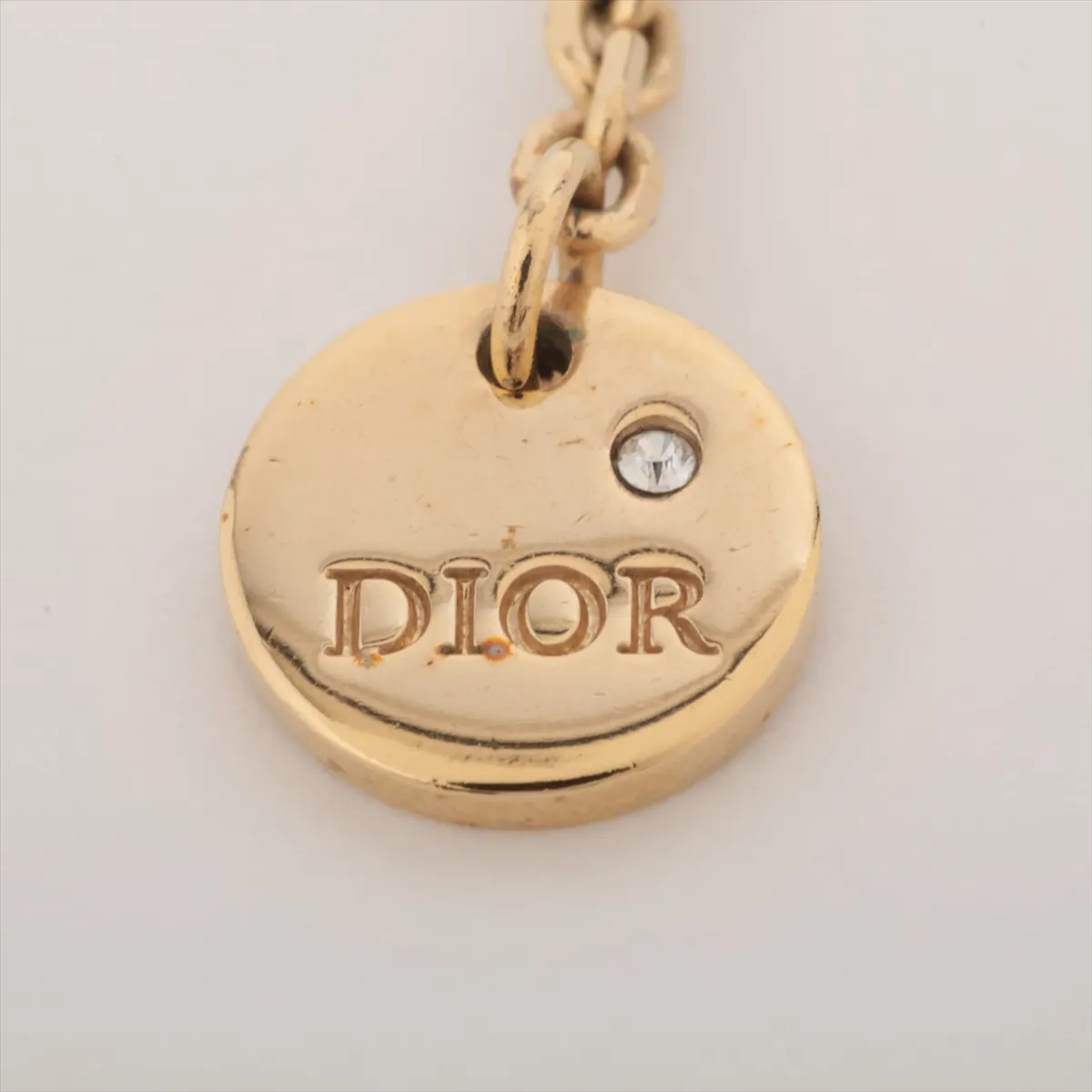Petit CD necklace, gold plated with rhinestones. Shows wear, tarnishing, — view 4