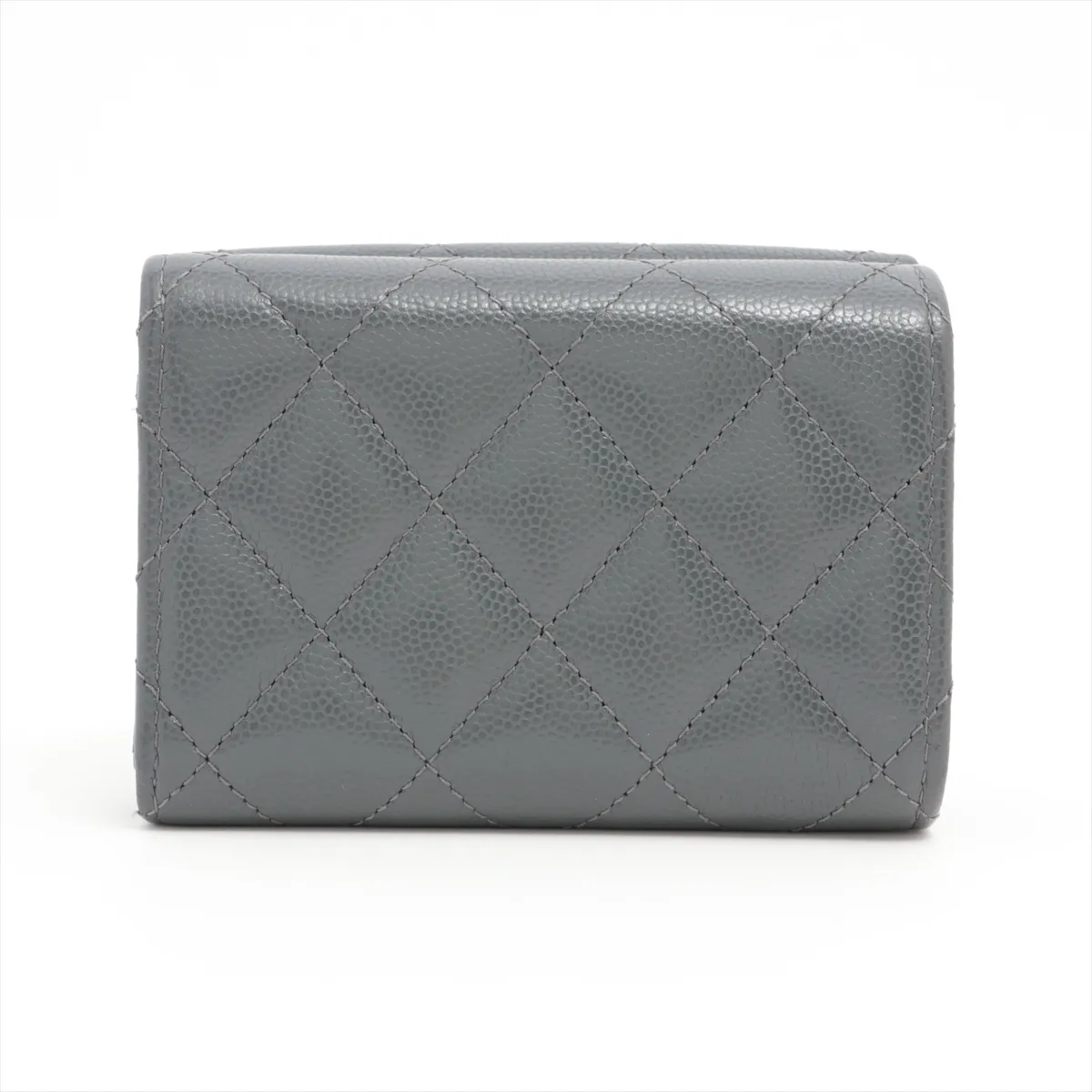 Matelasse Caviar Skin Compact Wallet Gray Silver Hardware PTPHTPA1 — view 2
