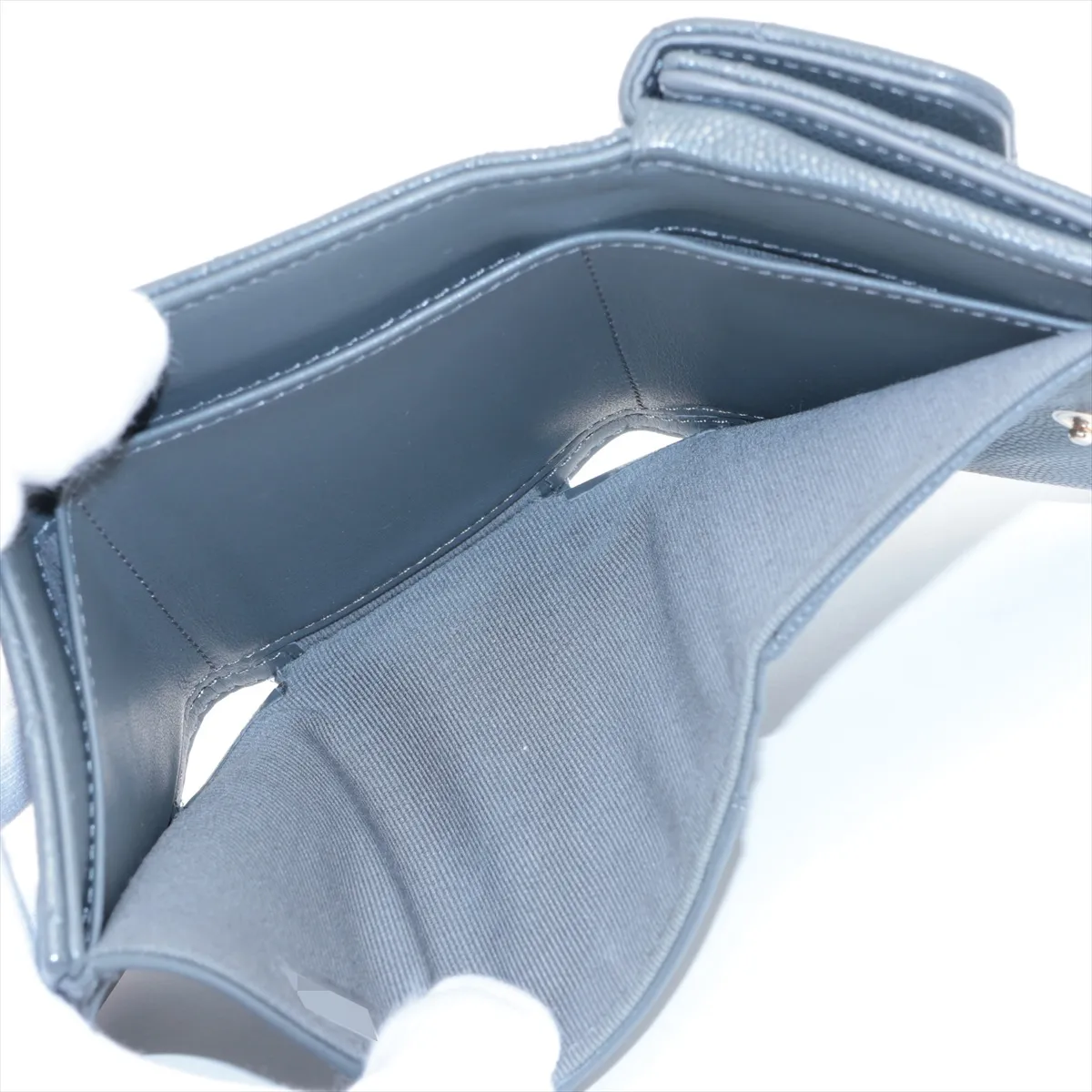 Matelasse Caviar Skin Compact Wallet Gray Silver Hardware PTPHTPA1 — view 6