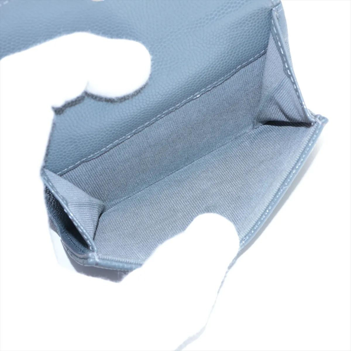 Matelasse Caviar Skin Compact Wallet Gray Silver Hardware PTPHTPA1 — view 7