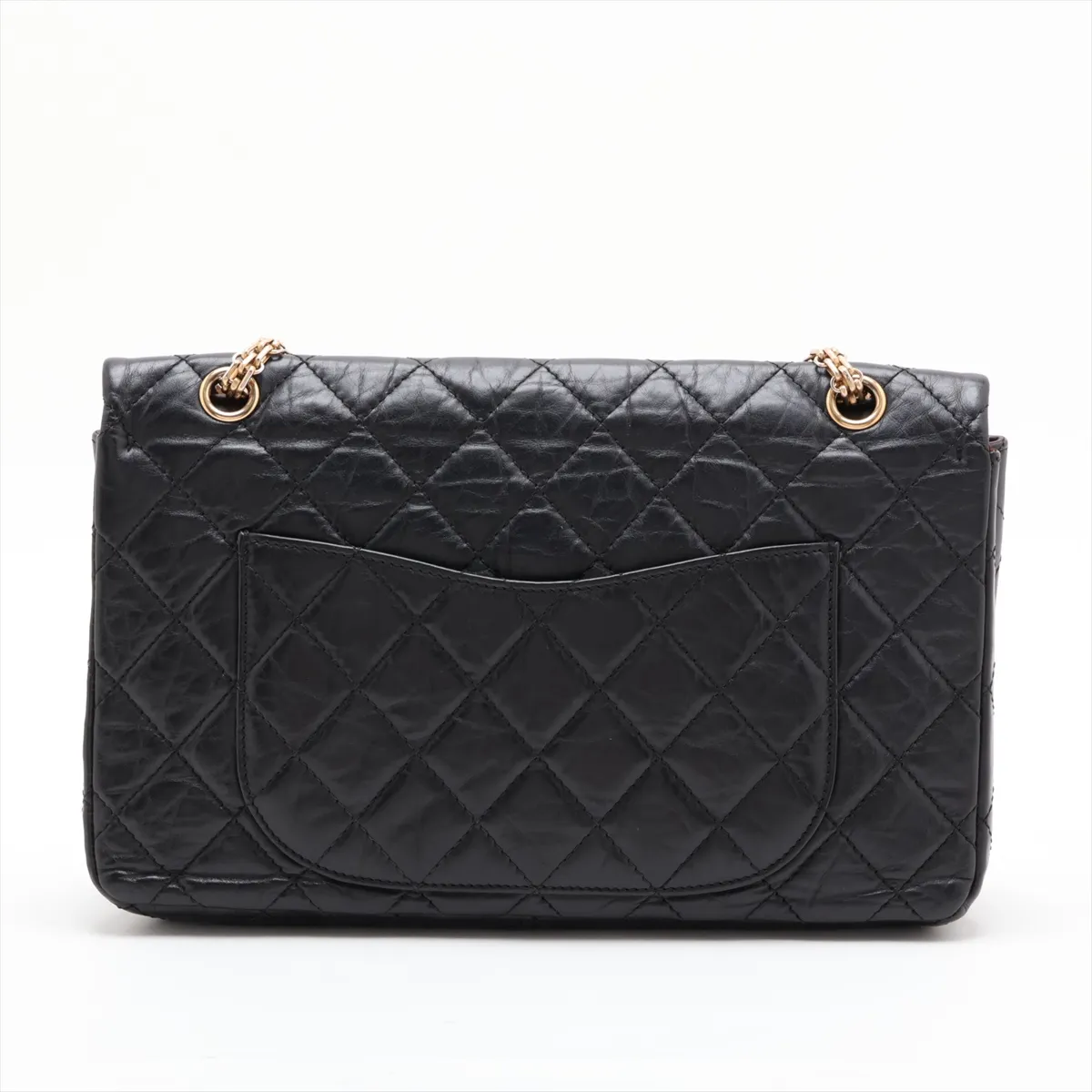 Matelassé 2.55 Maxi Vintage Calf Double Flap Double Chain Bag, Black with Gold Hardware, A37590 — view 2