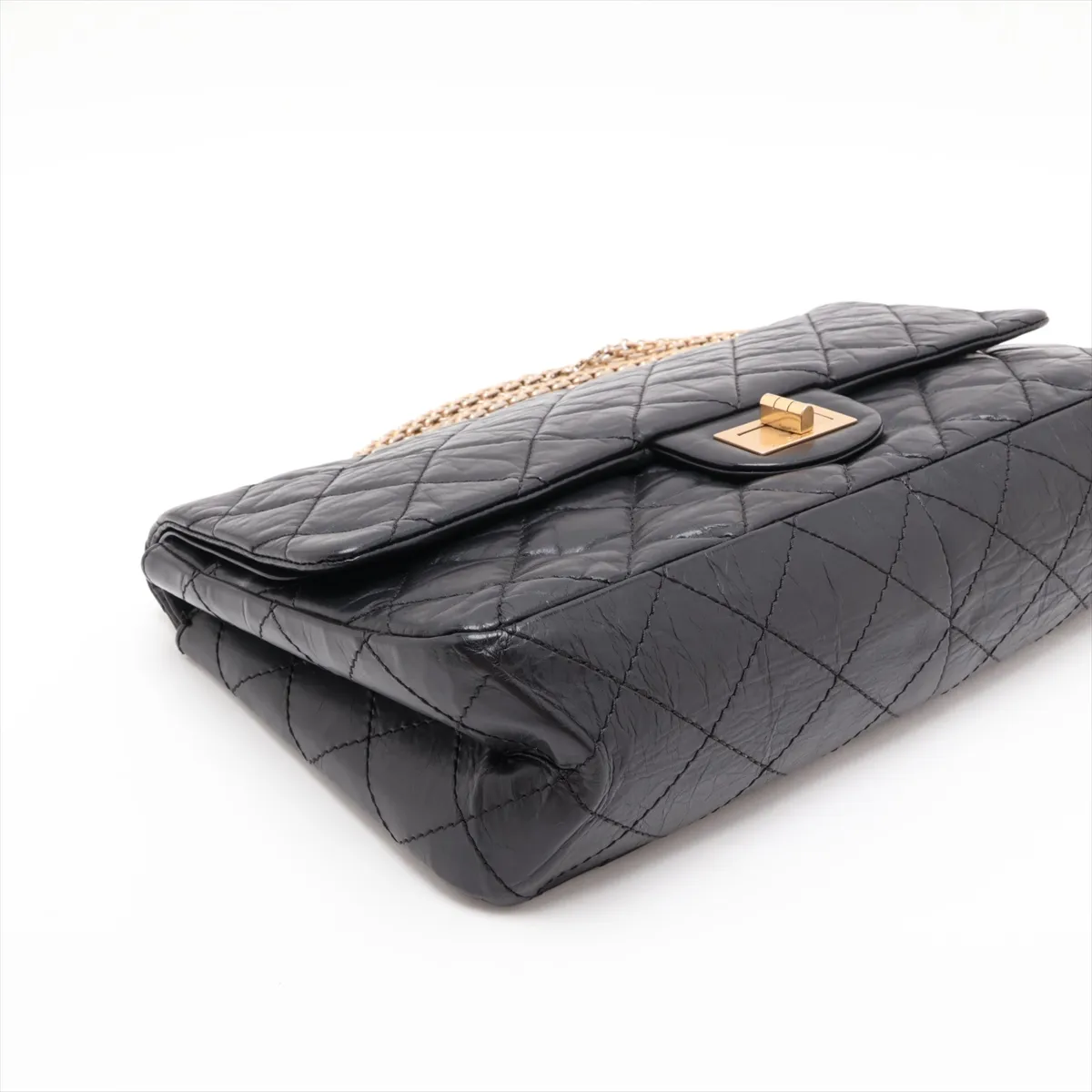 Matelassé 2.55 Maxi Vintage Calf Double Flap Double Chain Bag, Black with Gold Hardware, A37590 — view 4