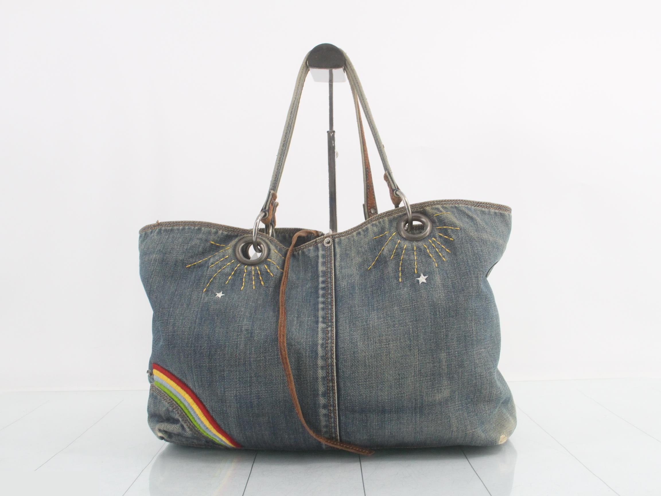 Denim patch embroidery shoulder bag — view 2