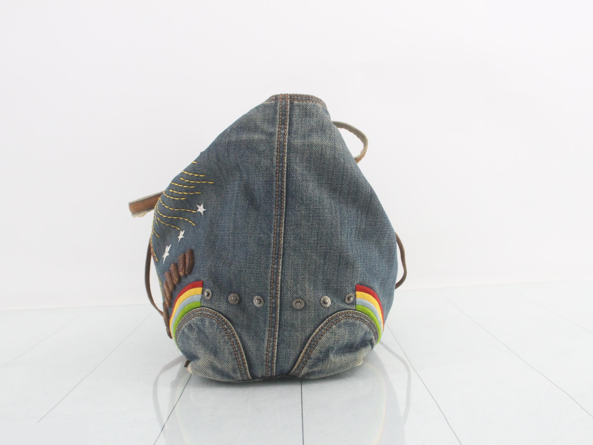 Denim patch embroidery shoulder bag — view 3