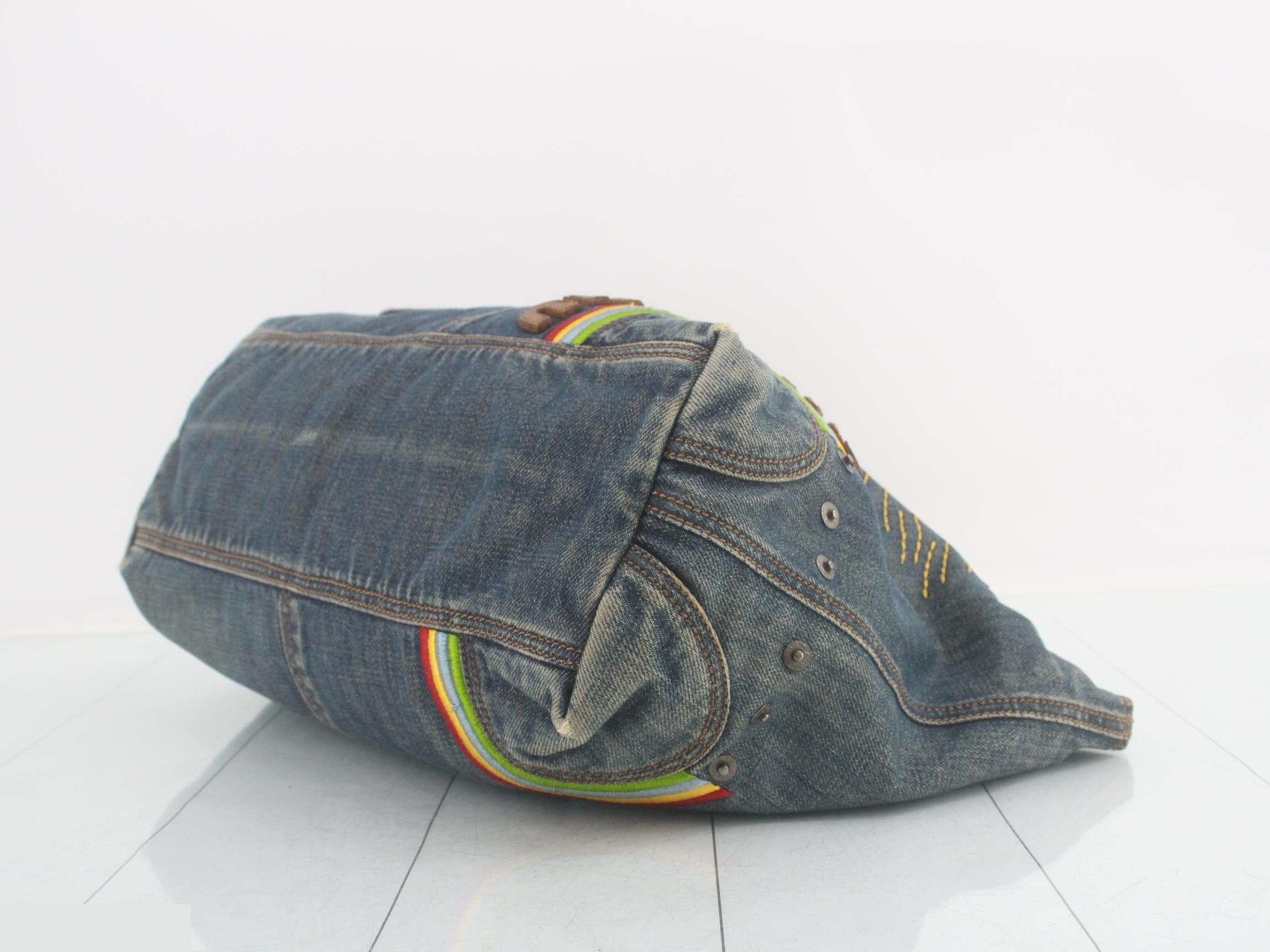 Denim patch embroidery shoulder bag — view 6