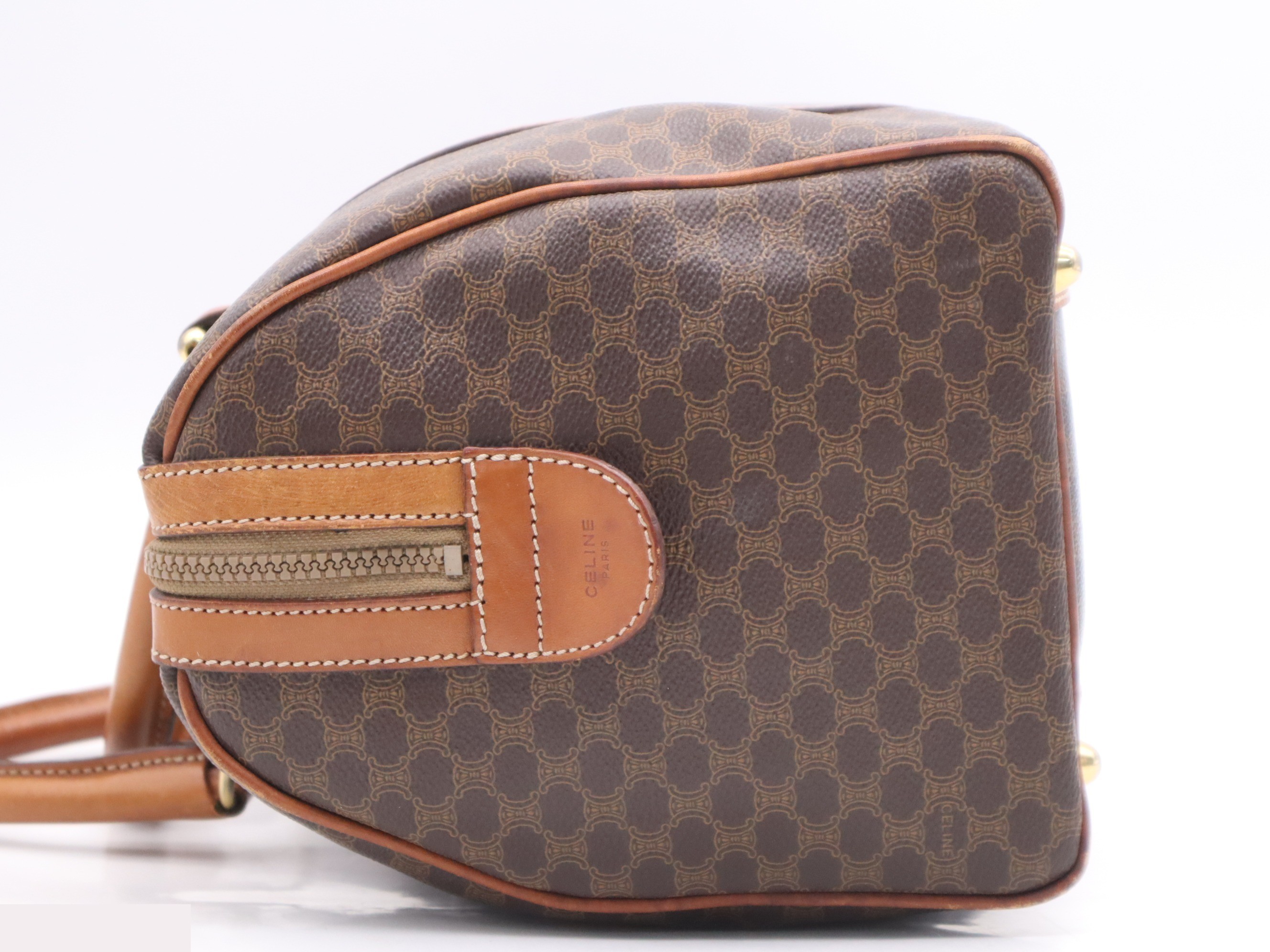 PVC/Leather Boston Bag, Macadam Pattern, Brown — view 3