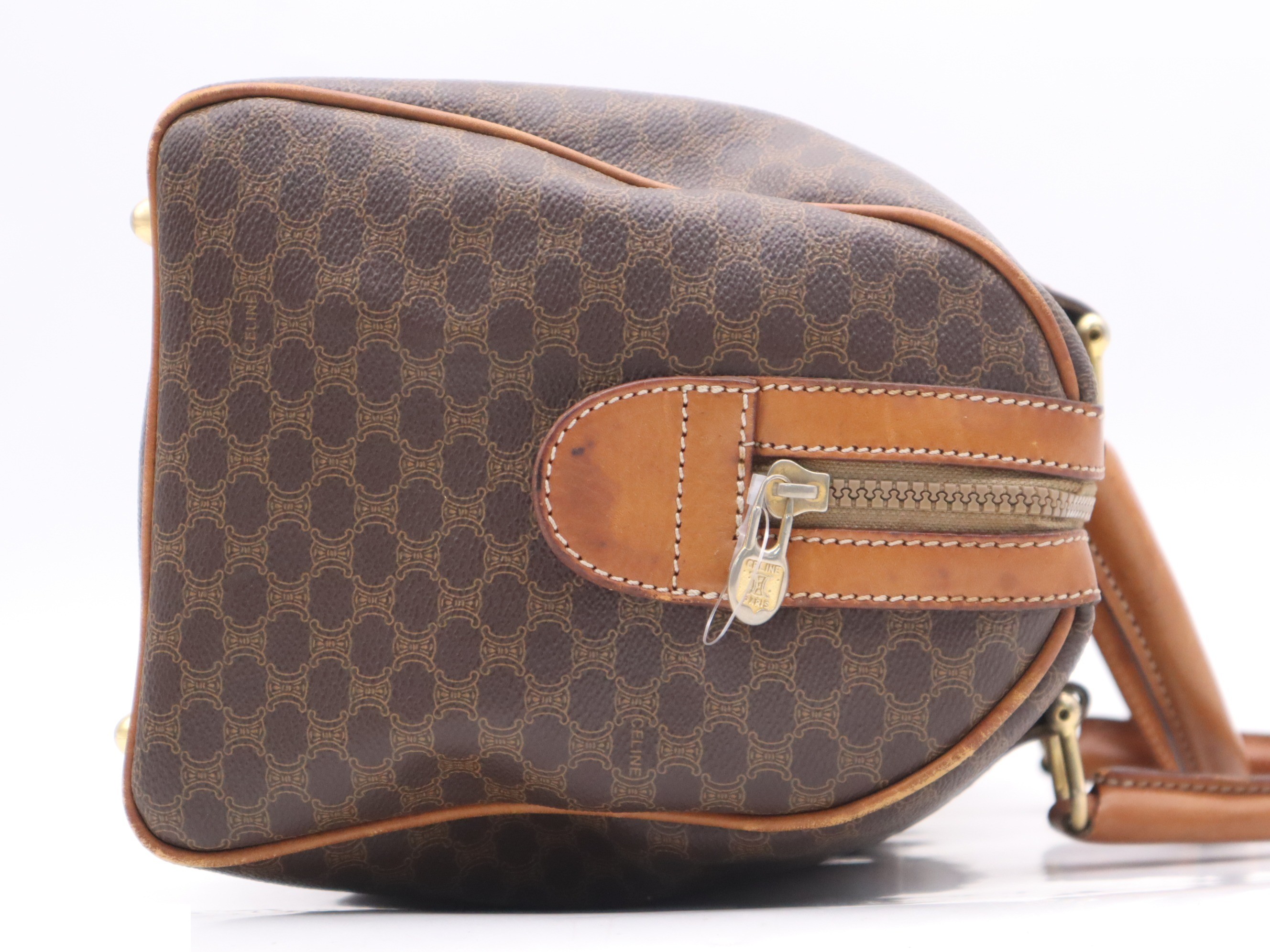 PVC/Leather Boston Bag, Macadam Pattern, Brown — view 5