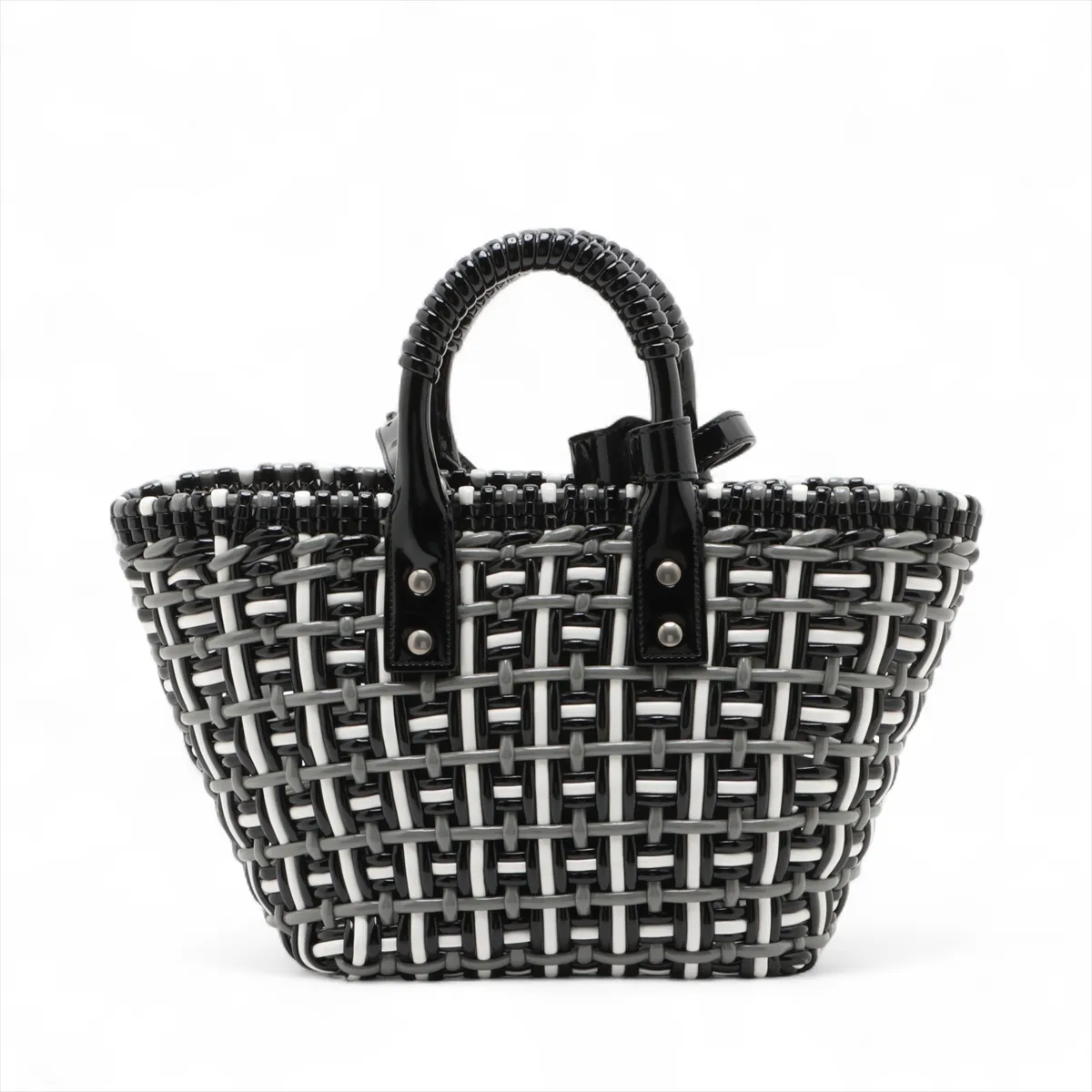 Bistro Basket Bag XS Patent Leather Handbag Black x White 671342 — view 2