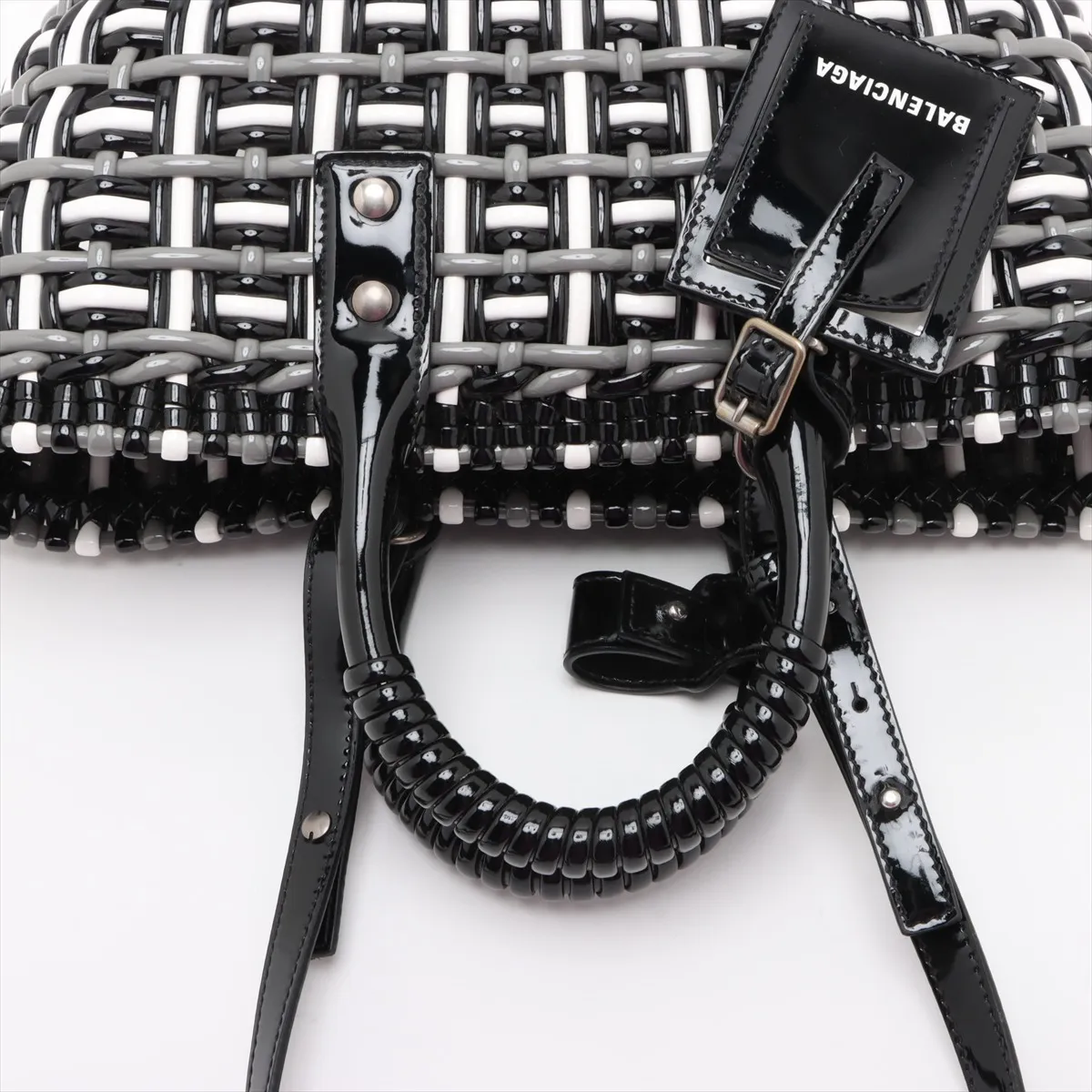 Bistro Basket Bag XS Patent Leather Handbag Black x White 671342 — view 5
