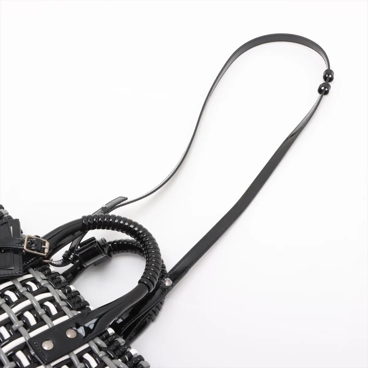 Bistro Basket Bag XS Patent Leather Handbag Black x White 671342 — view 7