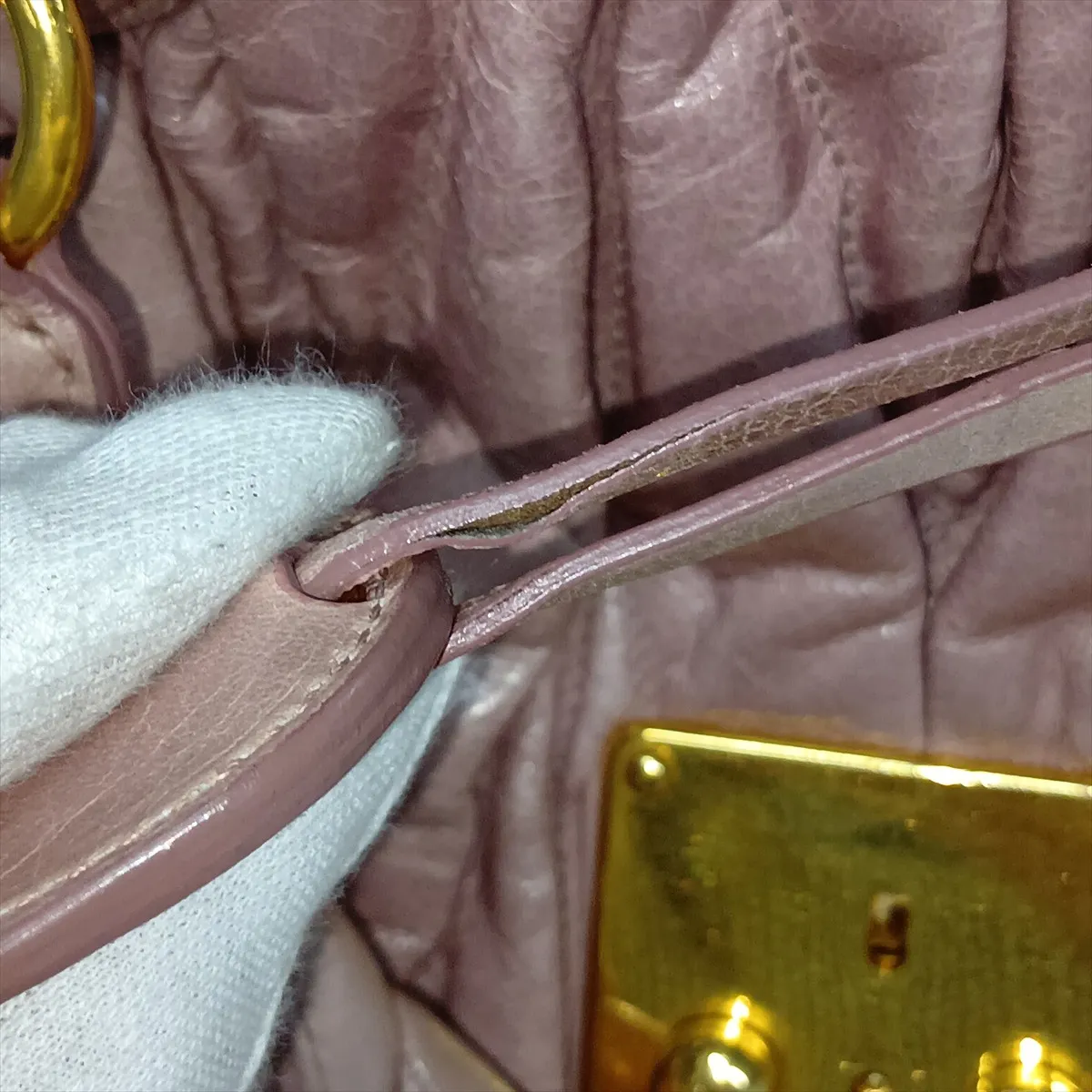 Matelassé Leather 2-Way Handbag, Pink — view 14