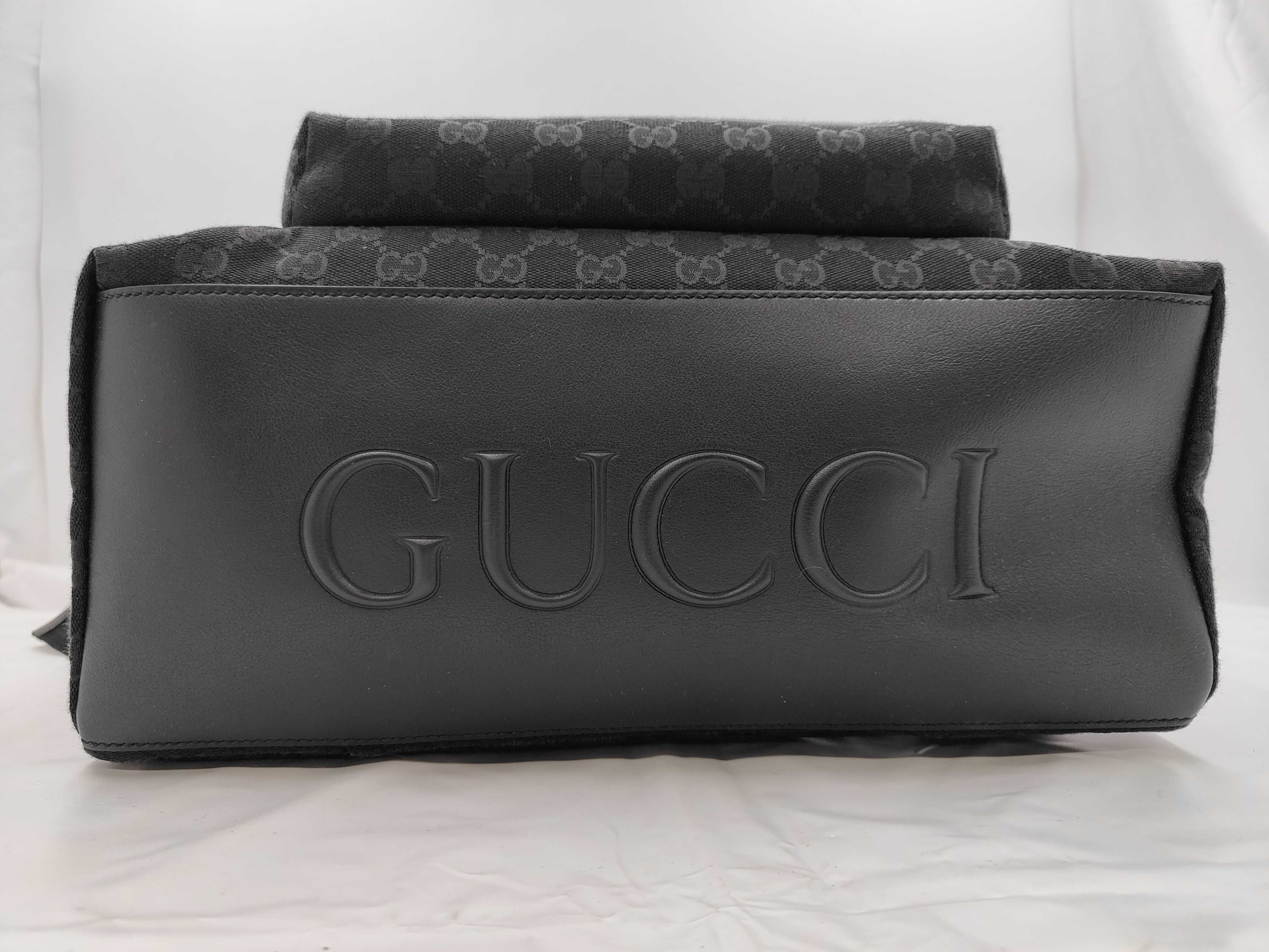 824624/520981 GG Canvas Medium Backpack, Black with Silver Hardware, Canvas with Leather Logo on Bottom, Rucksack — view 9