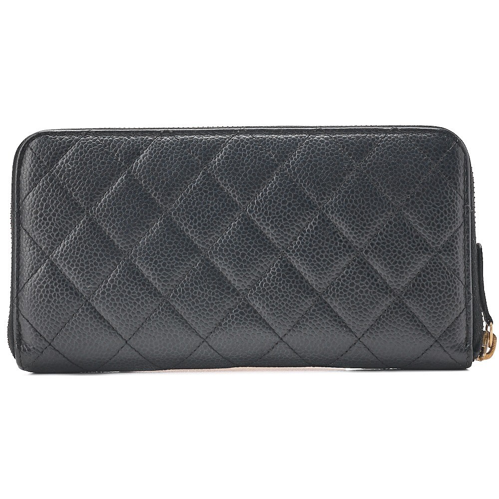 Caviar leather Matelassé round long wallet, black, gold hardware, serial number 16 series. — view 2