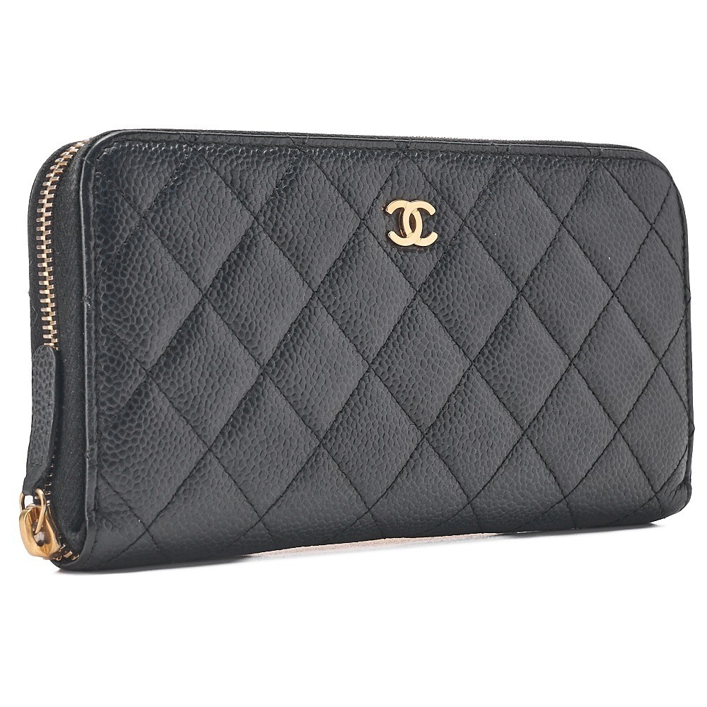 Caviar leather Matelassé round long wallet, black, gold hardware, serial number 16 series. — view 3