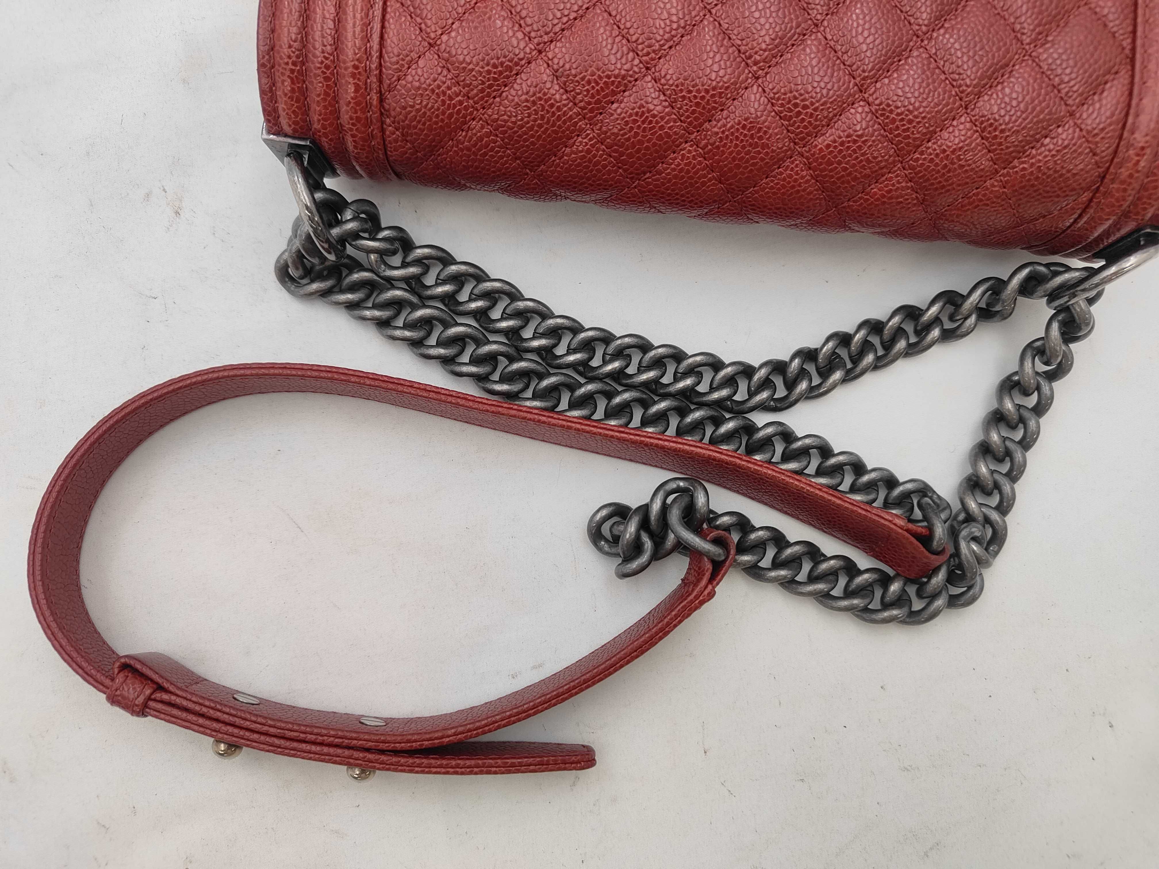 Boy Chanel Chain Shoulder Bag, Caviar Leather, Red — view 3
