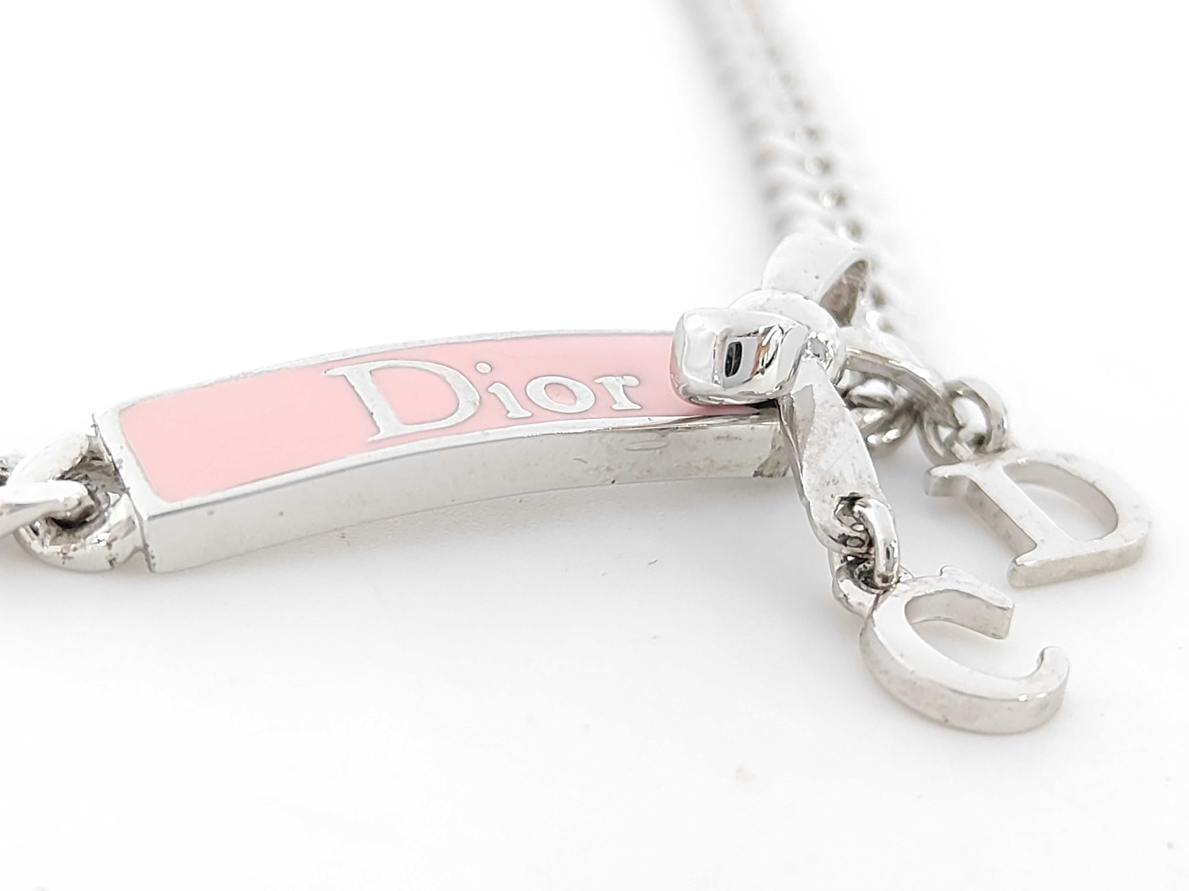 Logo Plate Ribbon Silver x Pink Choker Necklace — view 2