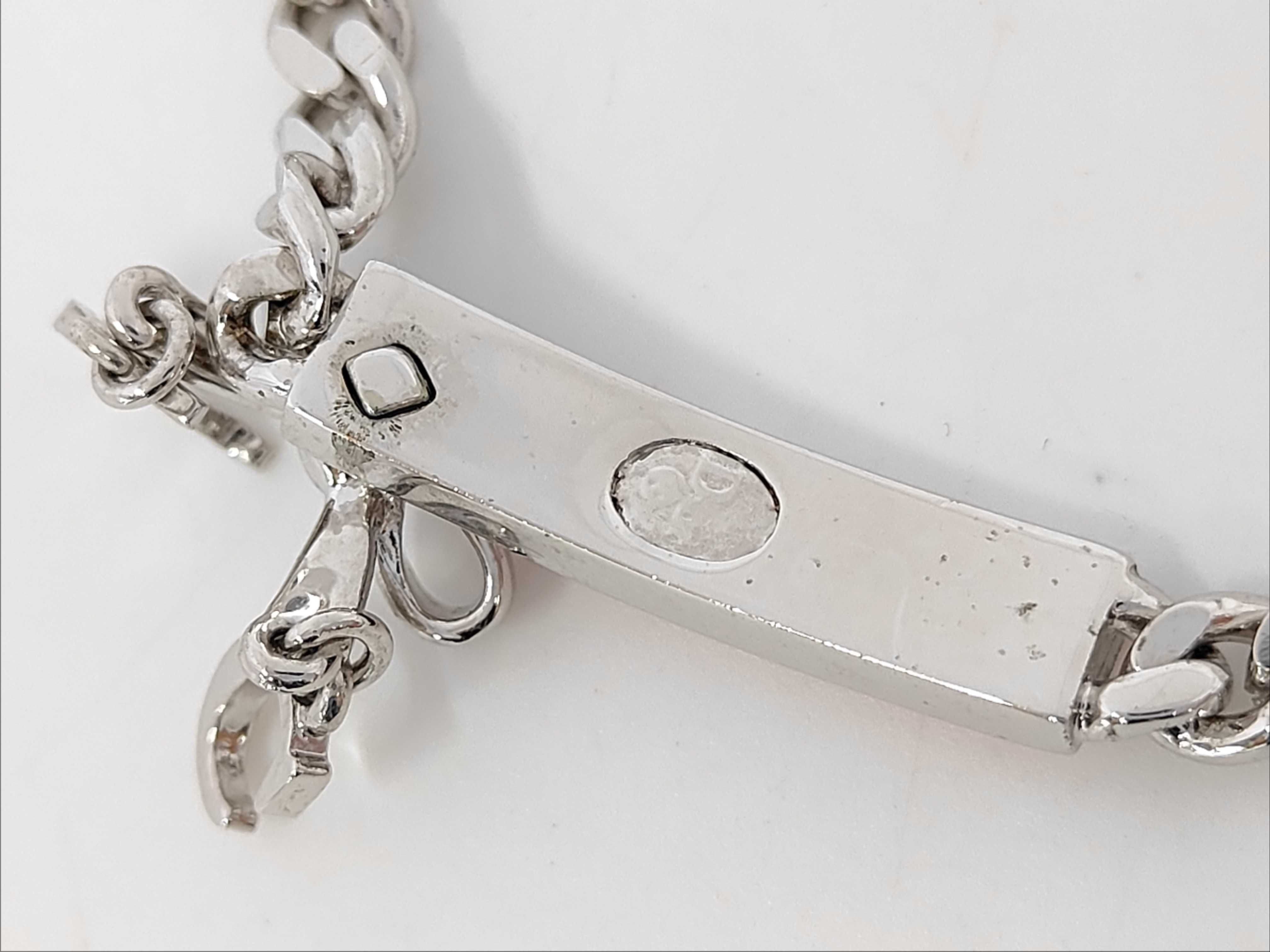 Logo Plate Ribbon Silver x Pink Choker Necklace — view 3