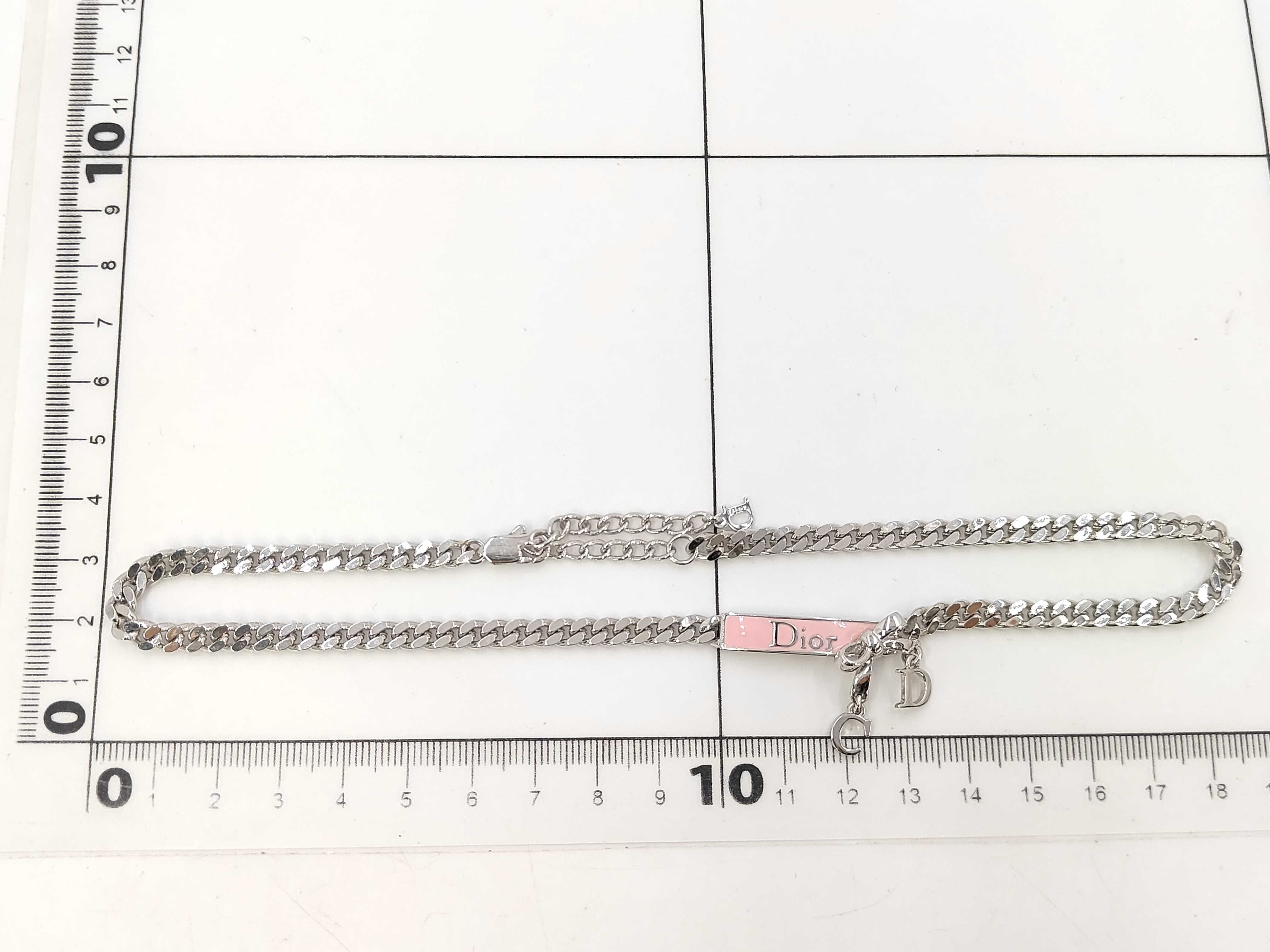 Logo Plate Ribbon Silver x Pink Choker Necklace — view 7